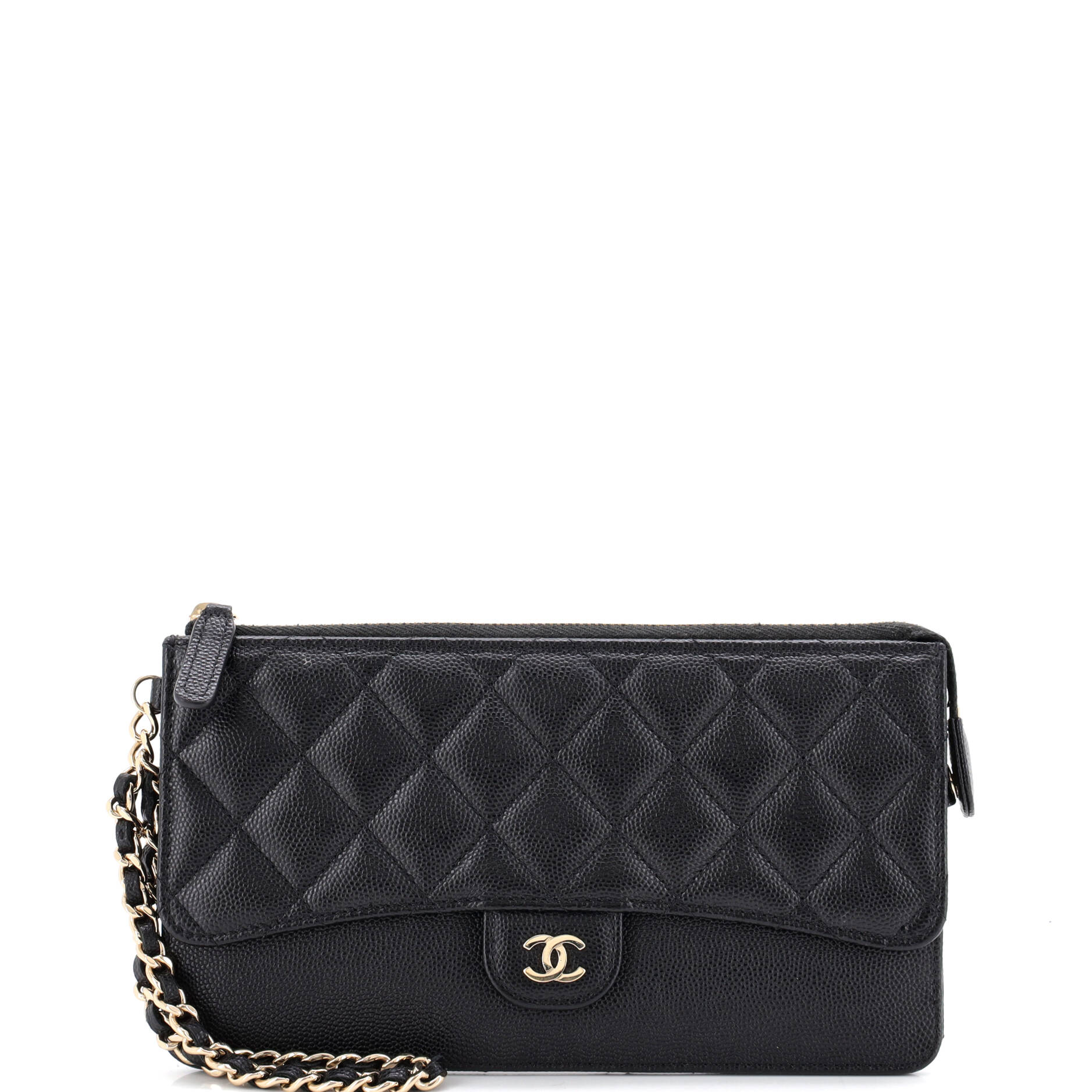 CC Classic Flap Zip Wallet Quilted Caviar Long