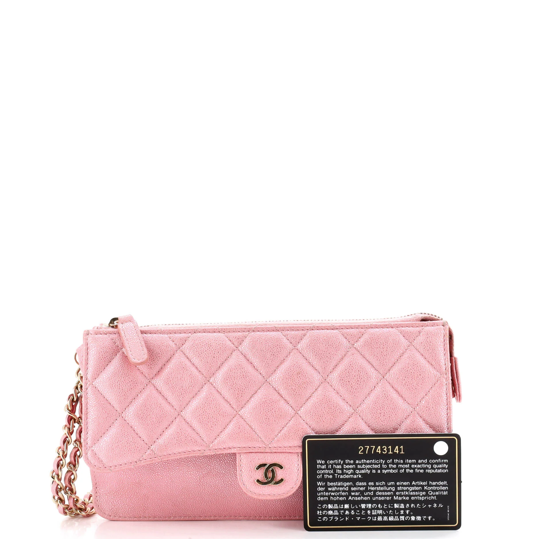 Classic Flap Zip Wristlet Pouch Quilted Iridescent Caviar - Image 2