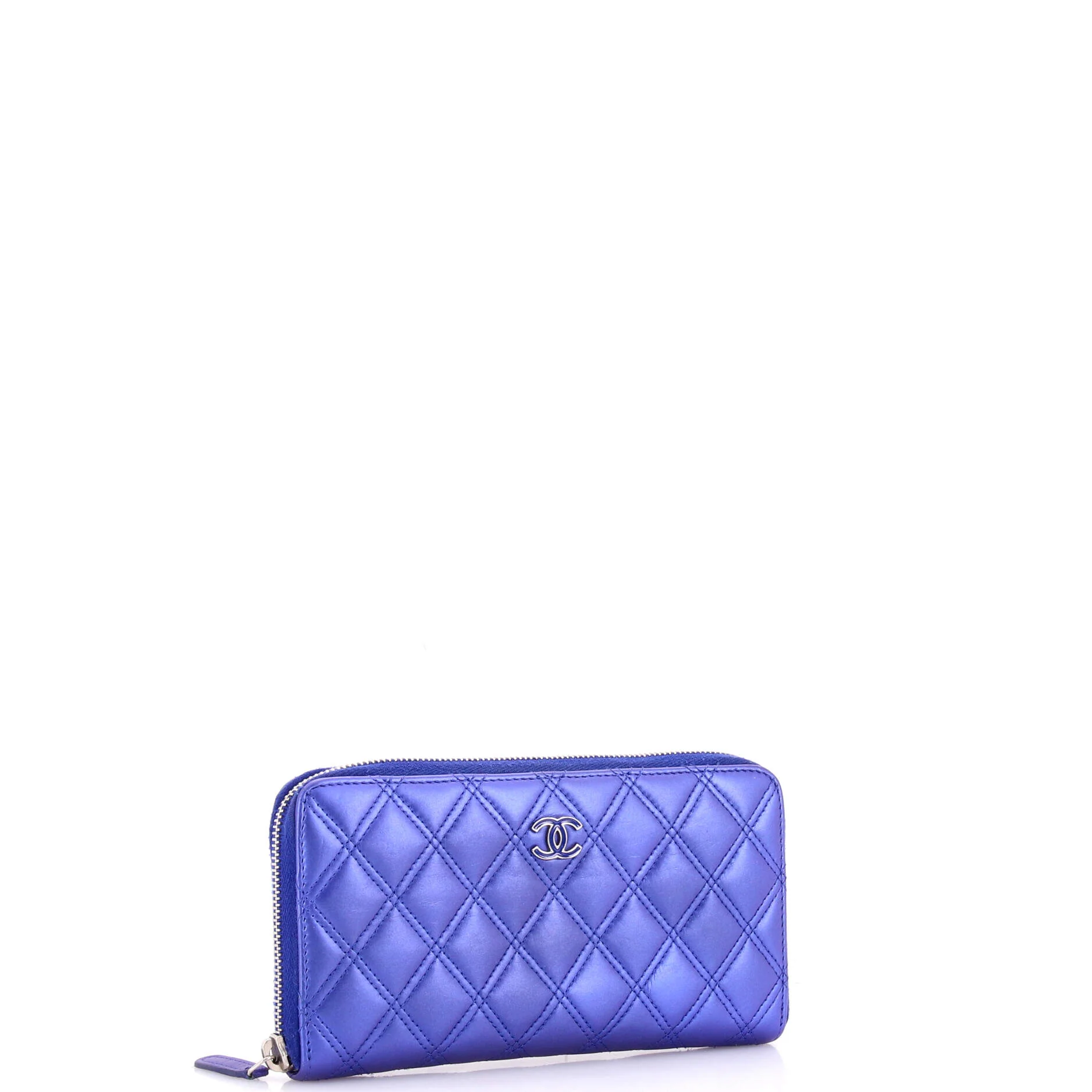 Double Stitch Zip Around Wallet Quilted Metallic Lambskin Long - Image 2