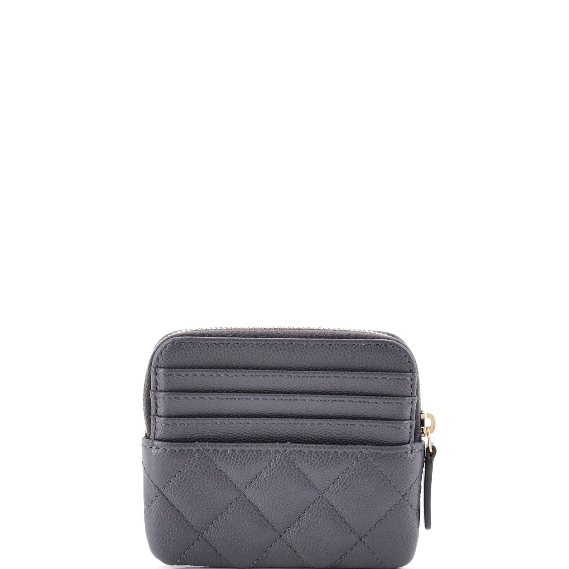 Square Zip Around Card Holder Wallet Quilted Caviar - Image 3