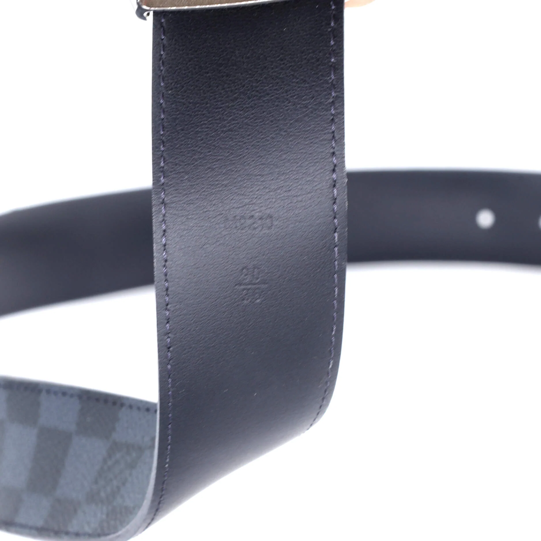 LV Initiales Reversible Belt Damier Cobalt and Leather Wide 105 - Image 3