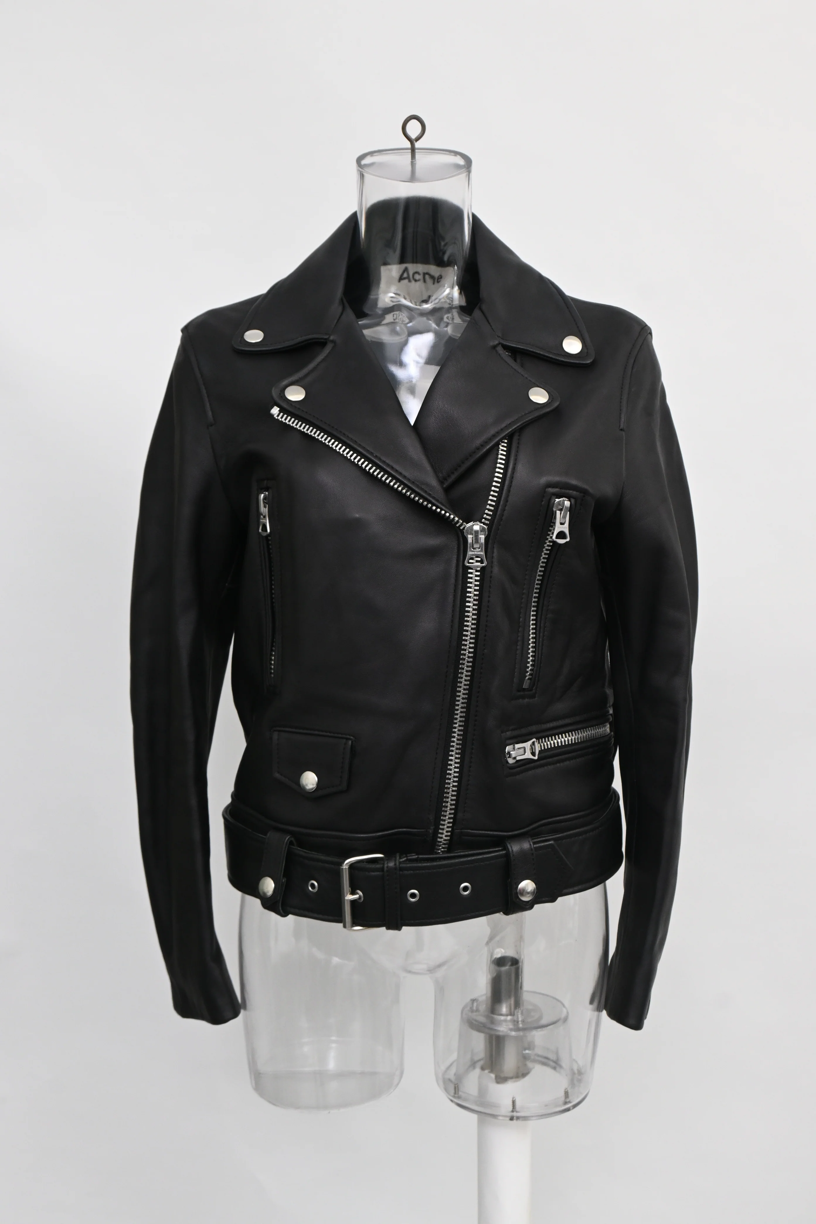 Men's Acne Studios Belted Biker Jacket in Black Leather - Image 6