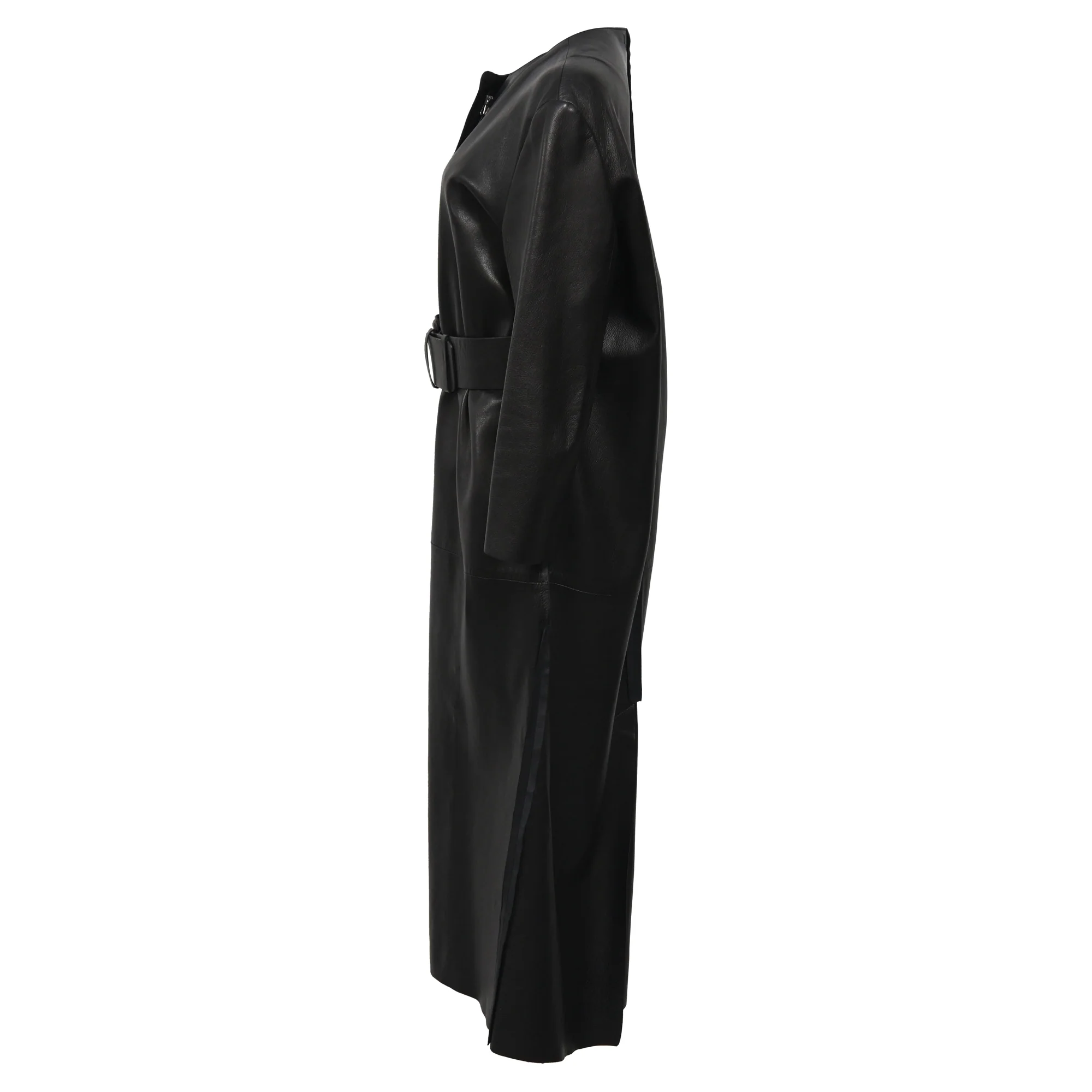 Women's Acne Studios Long Coat with Belt in Black Leather - Image 2