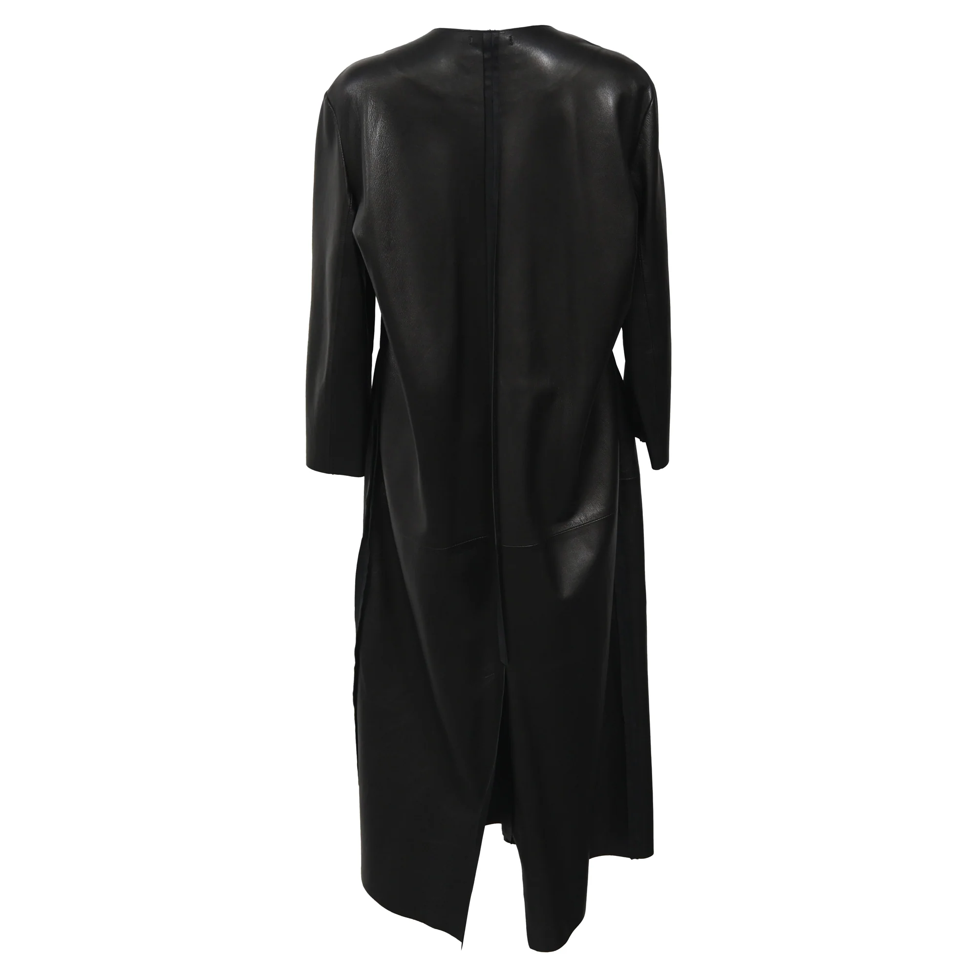 Women's Acne Studios Long Coat with Belt in Black Leather - Image 3