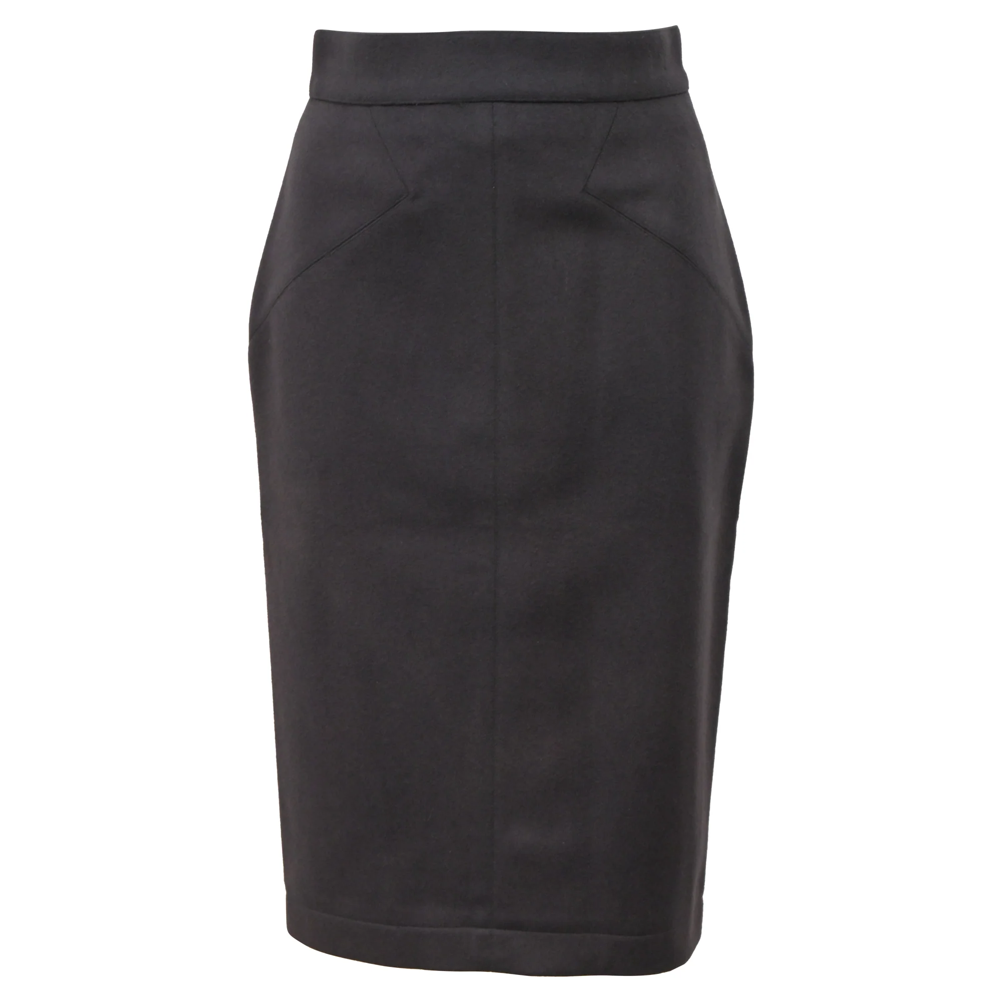 Women's Alaïa Midi Decorative-Stitching Pencil Skirt in Grey Wool