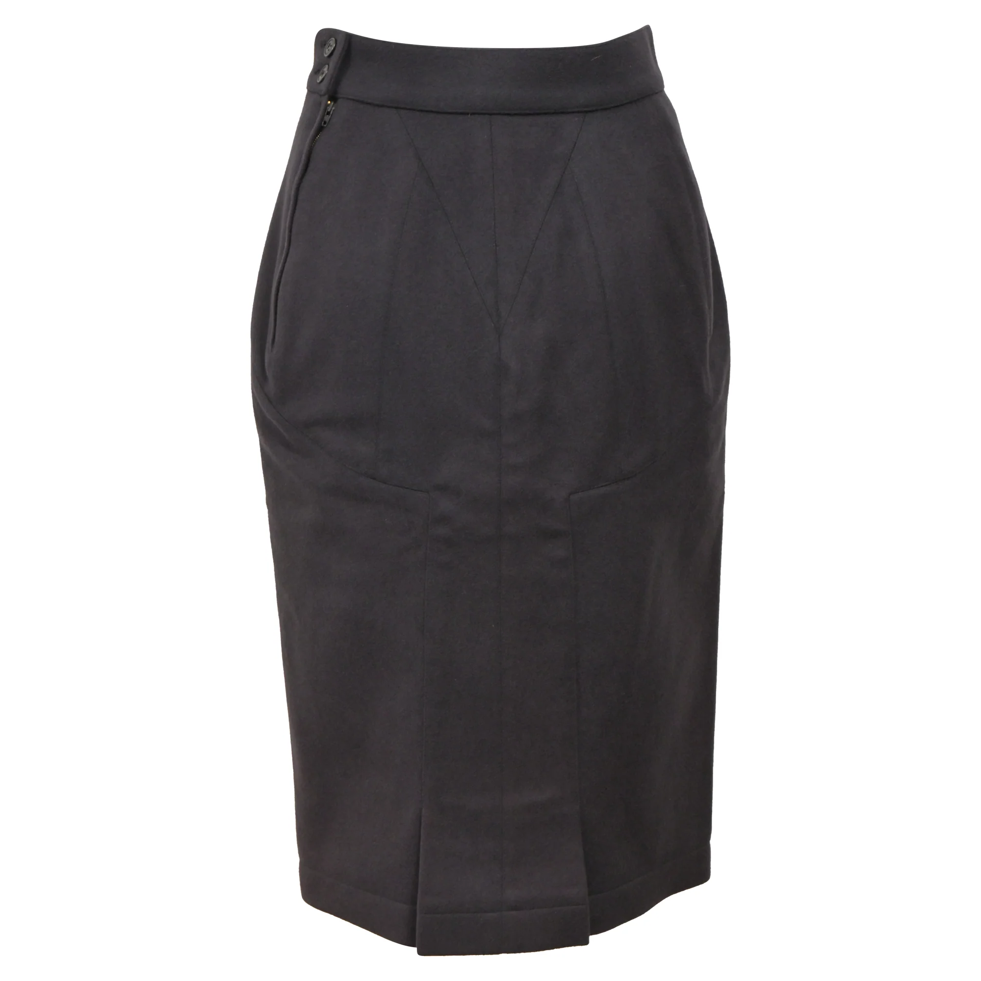 Women's Alaïa Midi Decorative-Stitching Pencil Skirt in Grey Wool - Image 3