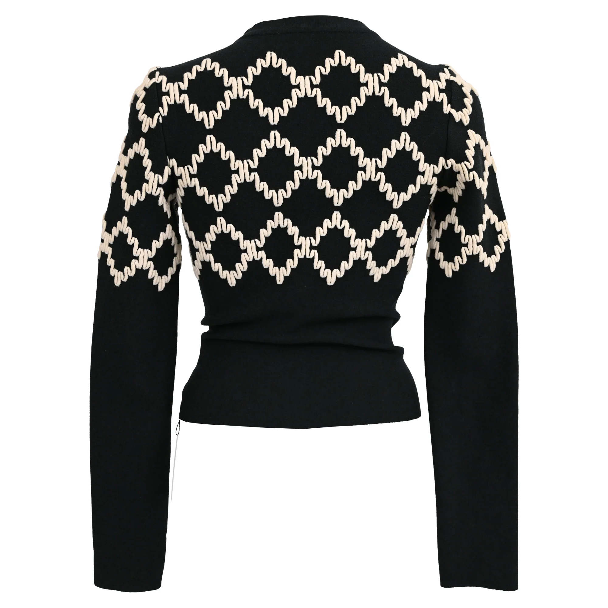 Women's Alaïa Patterned Zip-Up Cardigan in Black Wool - Image 3