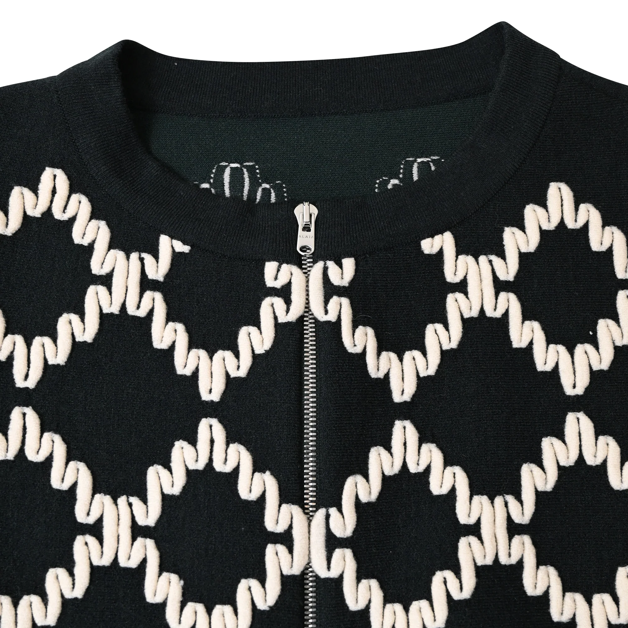 Women's Alaïa Patterned Zip-Up Cardigan in Black Wool - Image 5