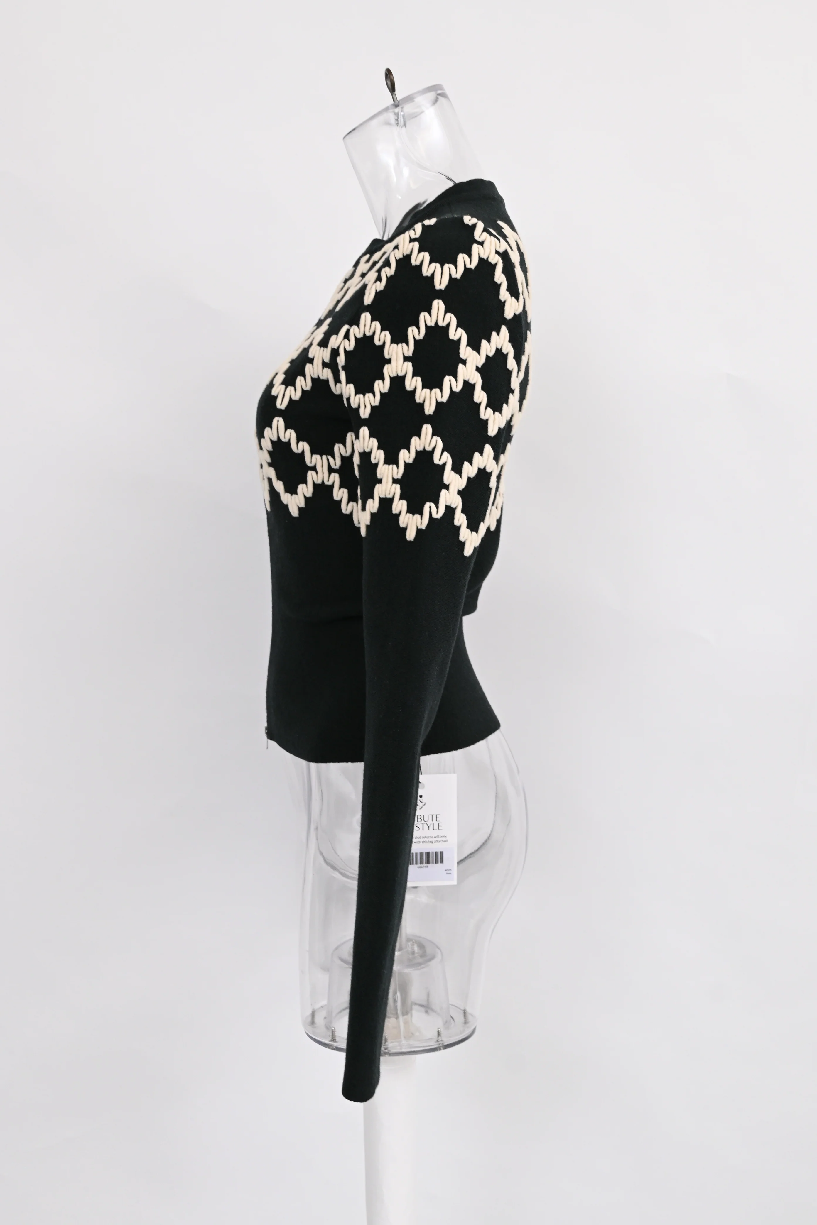 Women's Alaïa Patterned Zip-Up Cardigan in Black Wool - Image 7