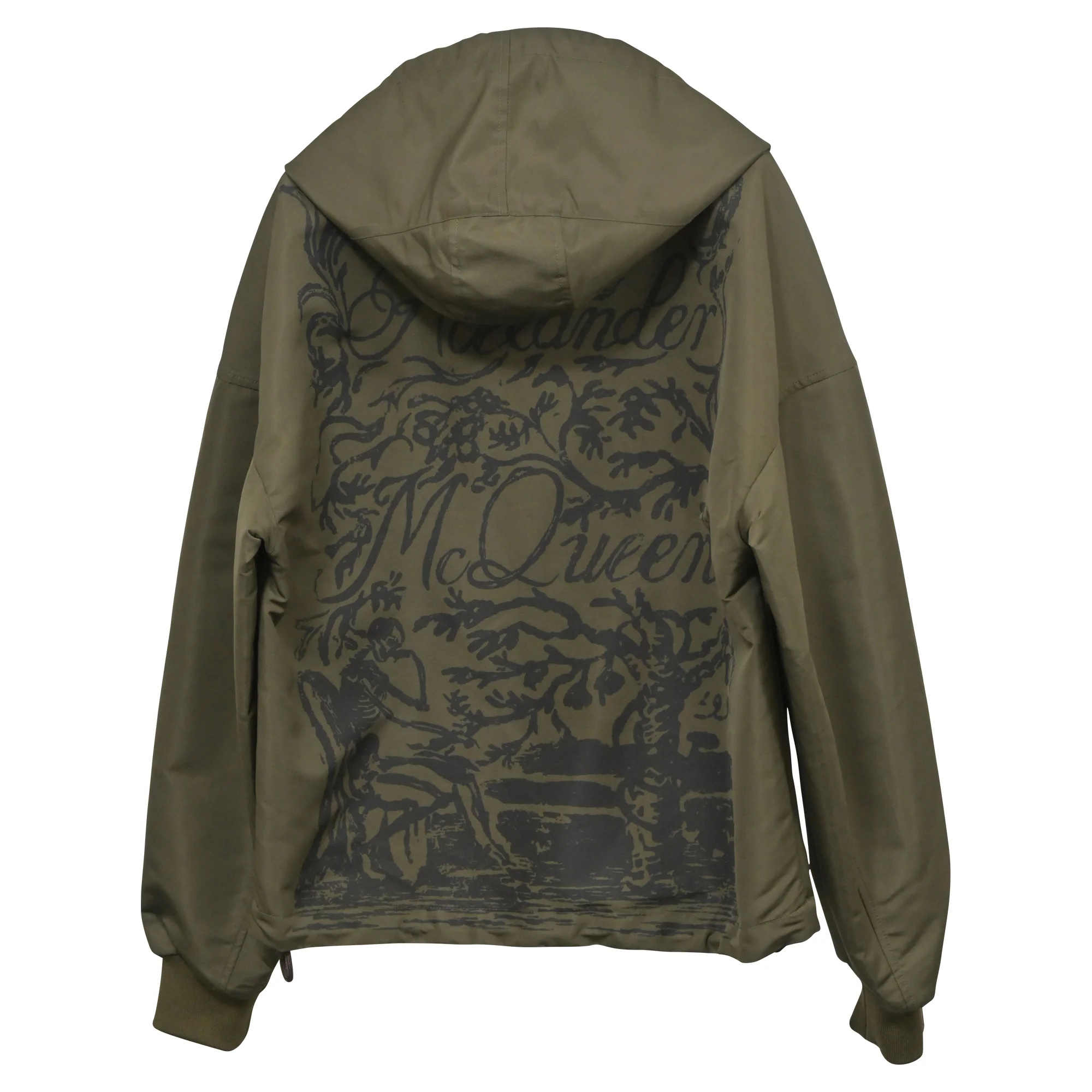 Men's Alexander McQueen Blake Illustration Hooded Jacket in Olive Green Polyester - Image 3