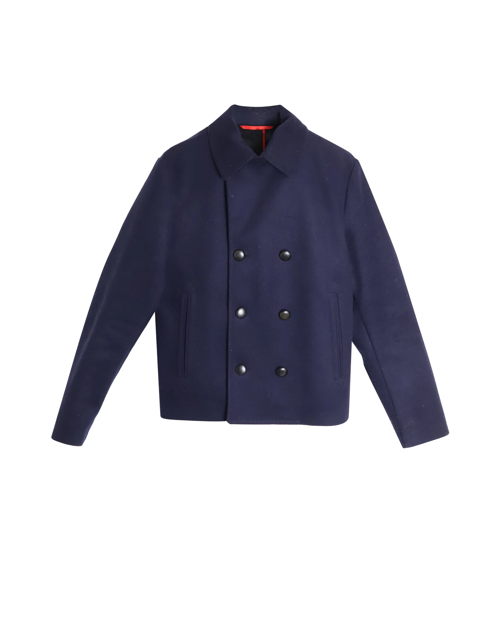 Men's Alexander McQueen Short Pea Coat in Navy Blue Virgin Wool