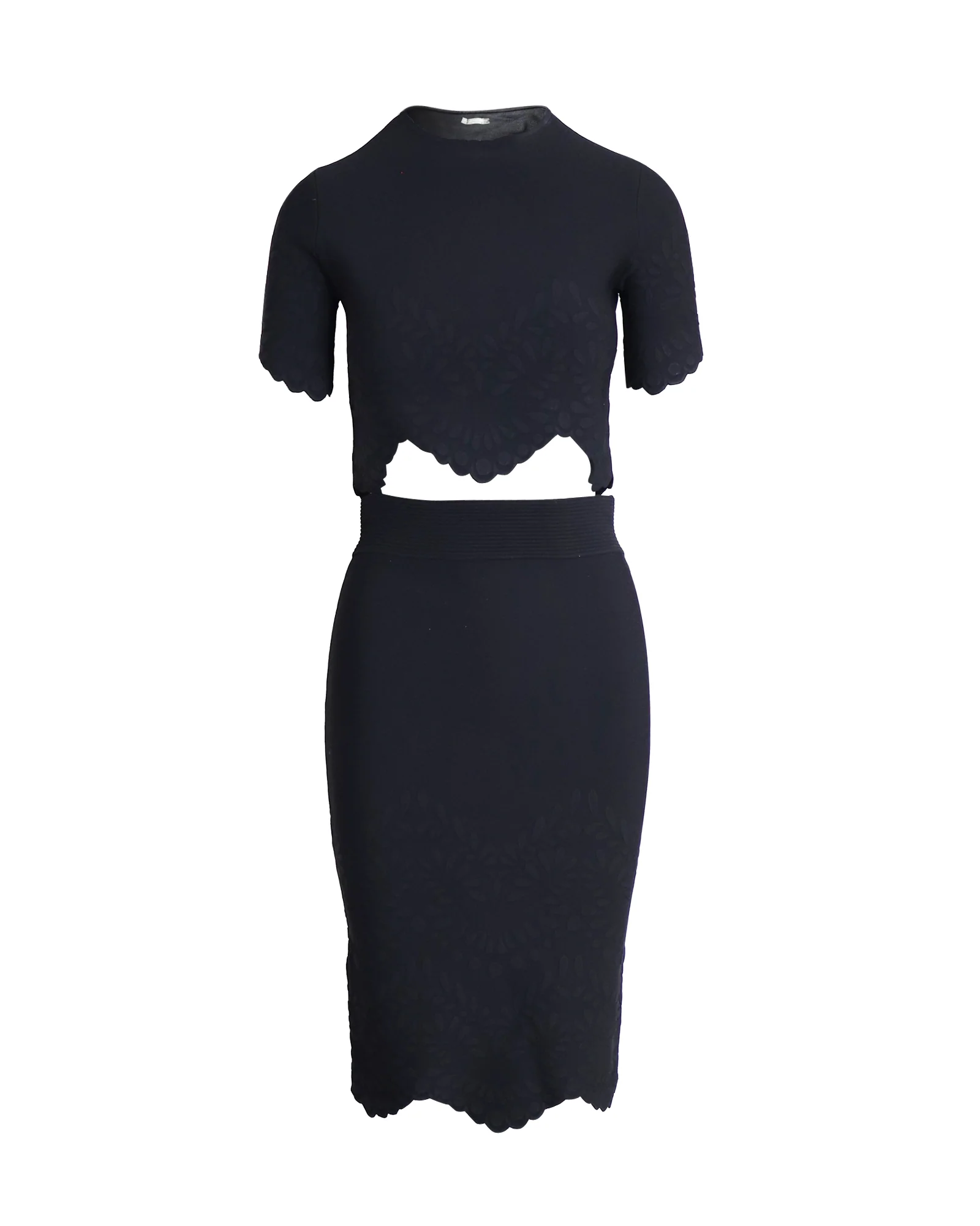Women's Alexander McQueen Scalloped Hem Skirt and Top Set in Black Viscose