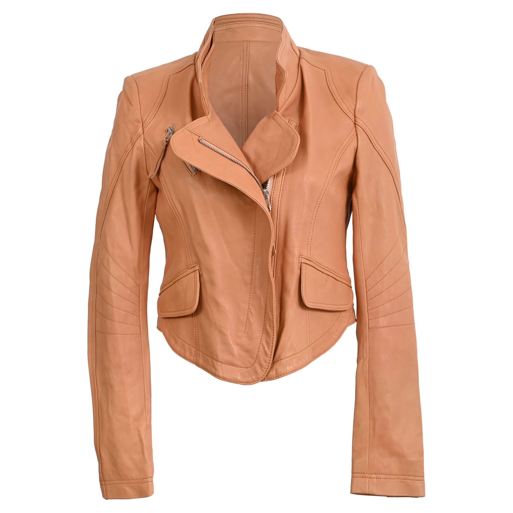 Women's Alexander Mcqueen Zip-Up Biker Jacket in Brown Leather