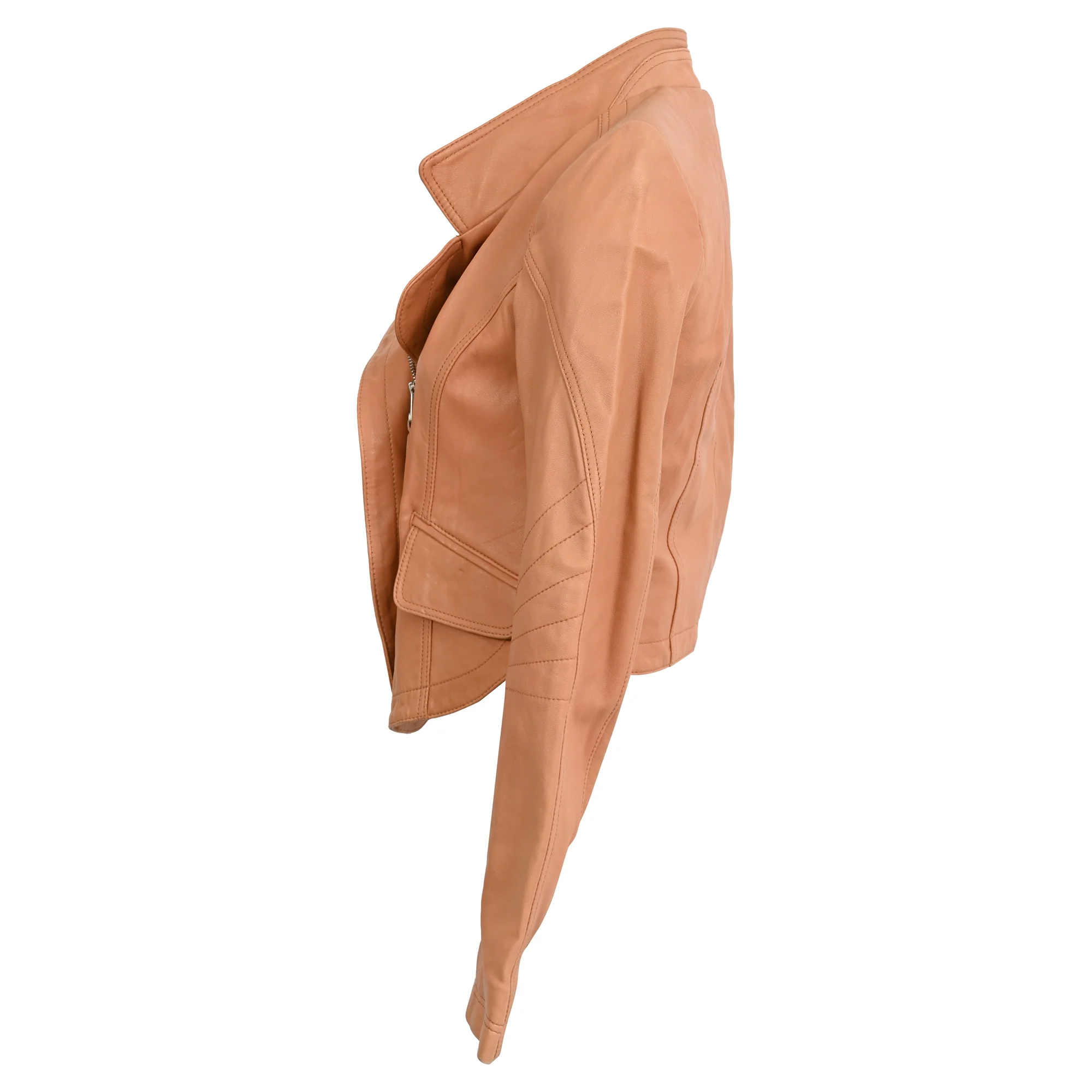 Women's Alexander Mcqueen Zip-Up Biker Jacket in Brown Leather - Image 2