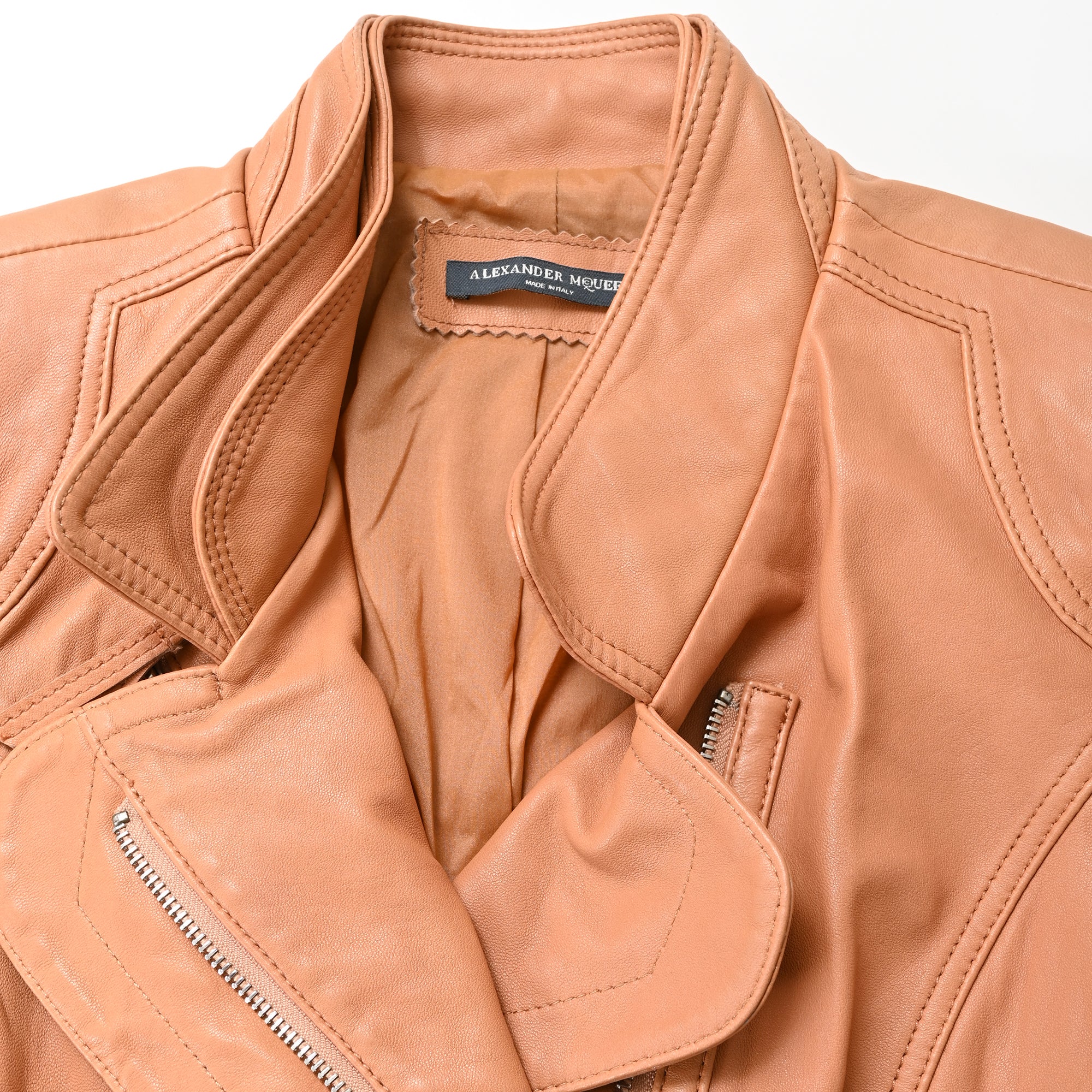 Women's Alexander Mcqueen Zip-Up Biker Jacket in Brown Leather - Image 5