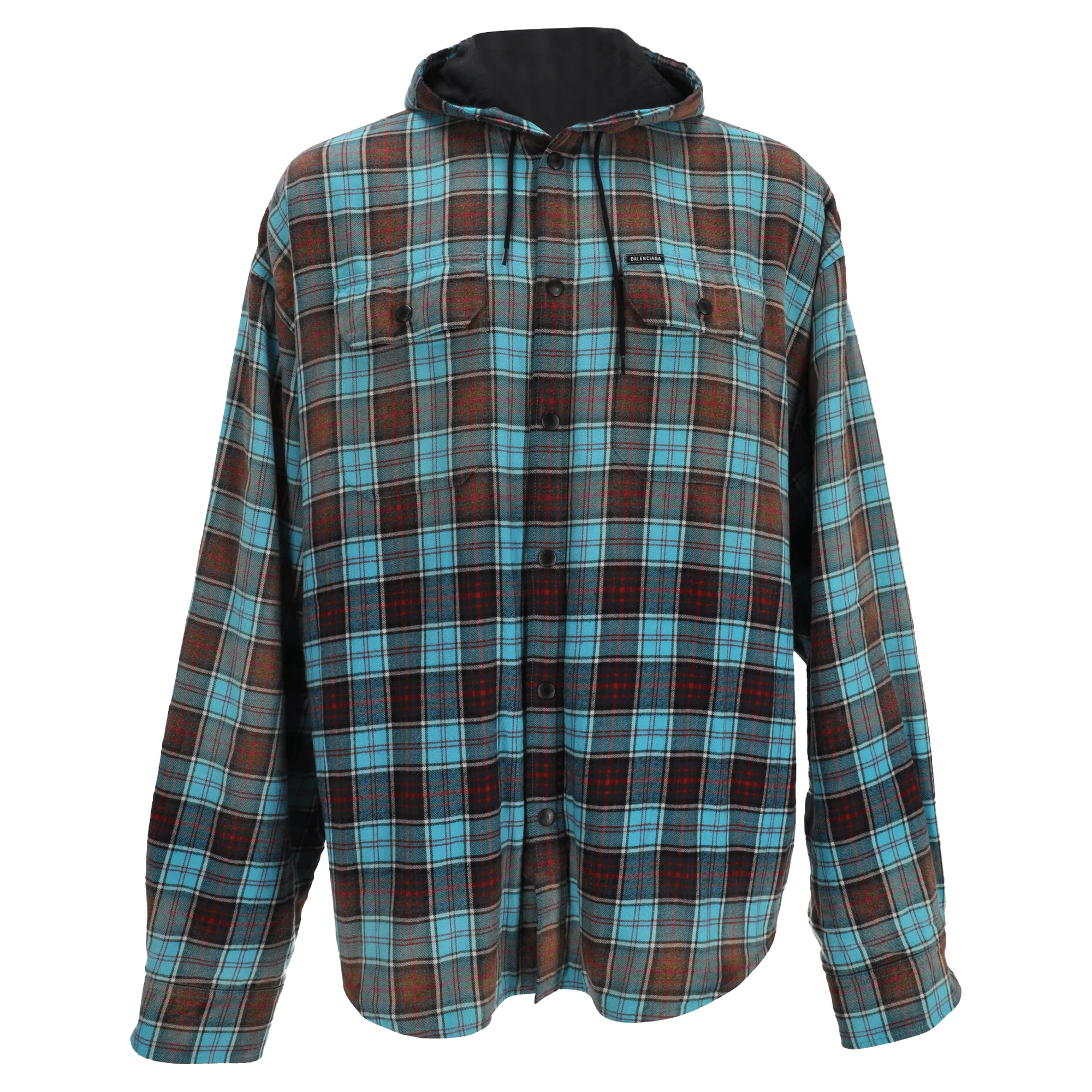 Men's Balenciaga Bleached Plaid Flannel Hooded Shirt Jacket In Multicolor Cotton