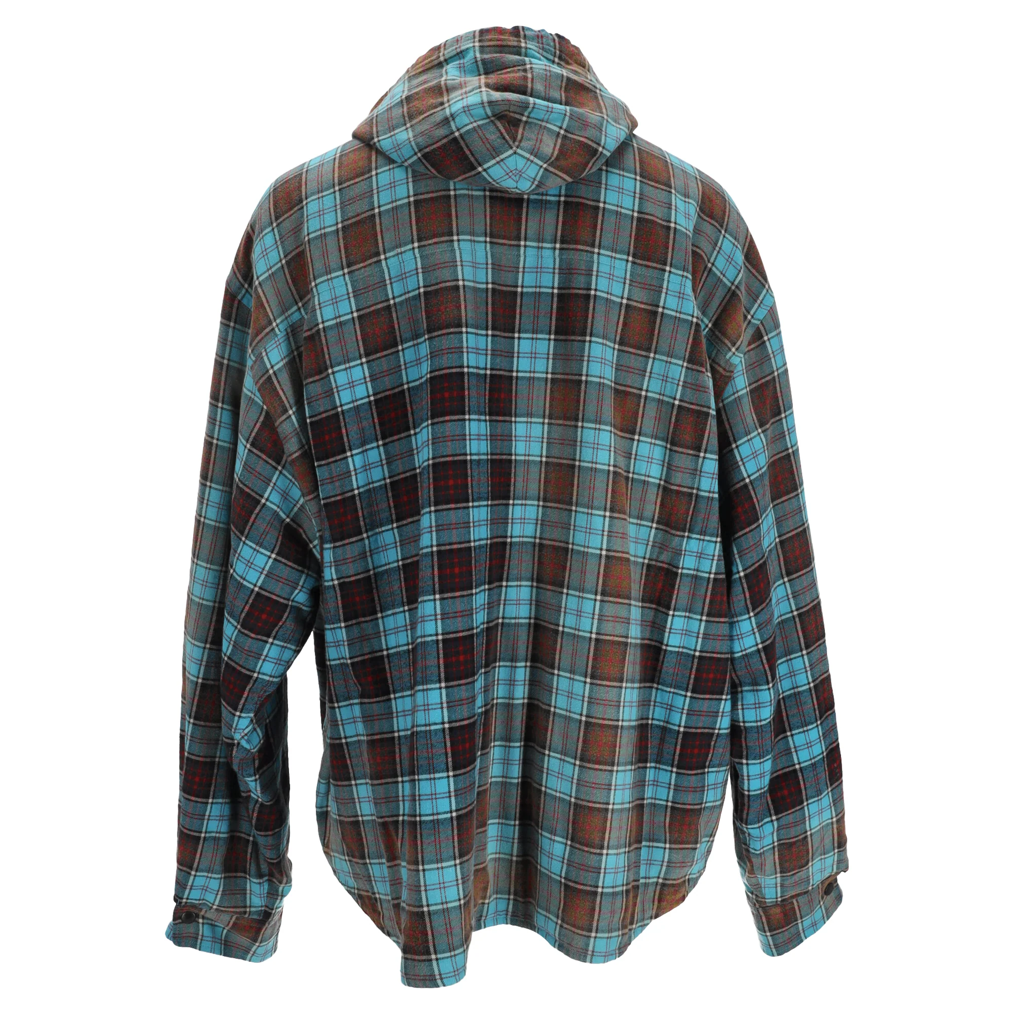 Men's Balenciaga Bleached Plaid Flannel Hooded Shirt Jacket In Multicolor Cotton - Image 3