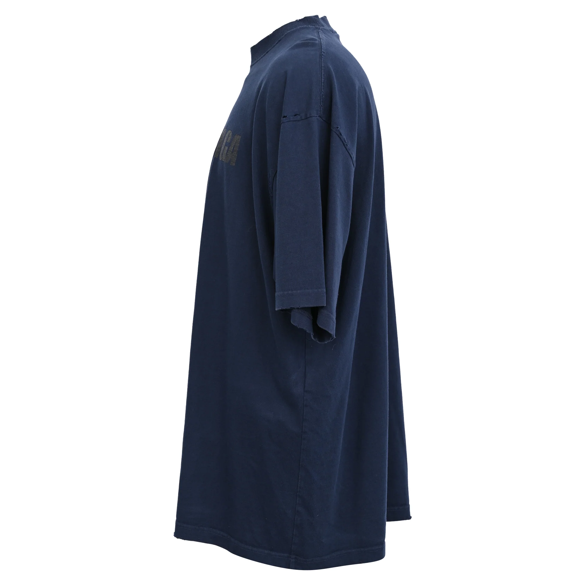 Men's Balenciaga Caps Flatground Boxy Fit T-shirt in Navy Blue Cotton - Image 2
