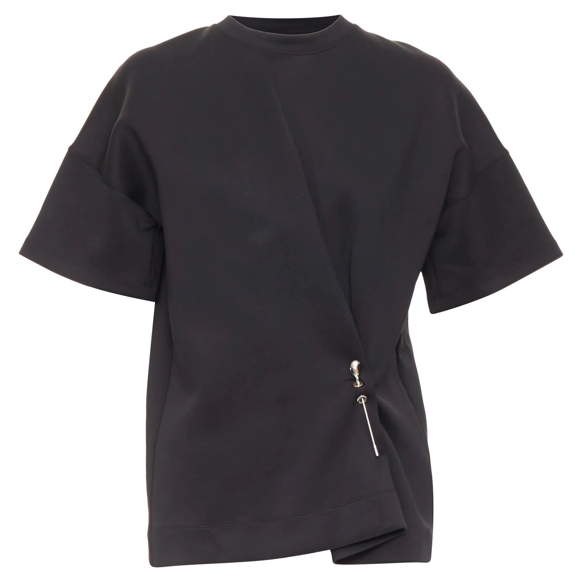 Women's BALENCIAGA 2015 Runway black neoprene pearl pin asymmetric draped boxy top S