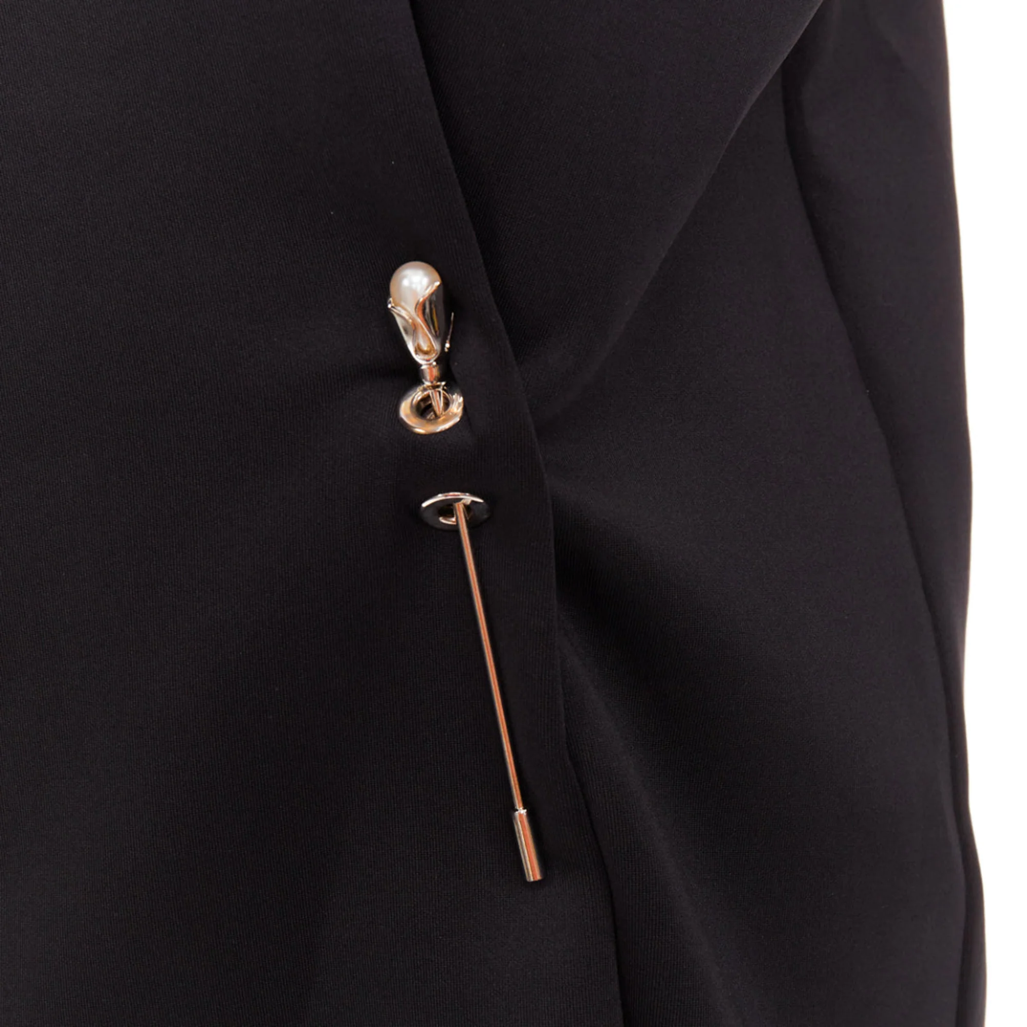 Women's BALENCIAGA 2015 Runway black neoprene pearl pin asymmetric draped boxy top S - Image 2
