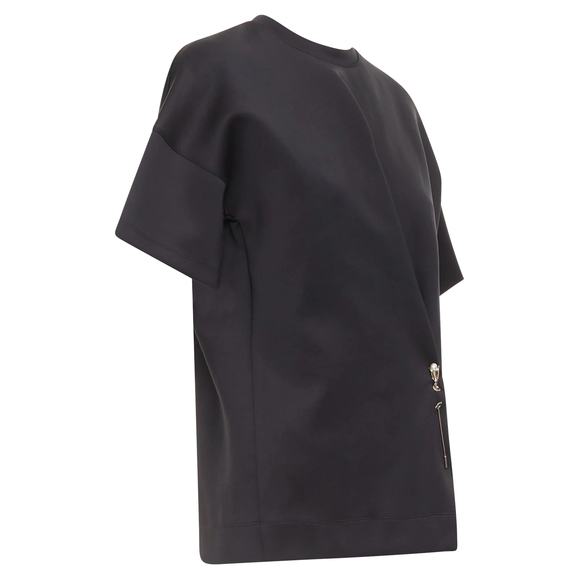 Women's BALENCIAGA 2015 Runway black neoprene pearl pin asymmetric draped boxy top S - Image 3