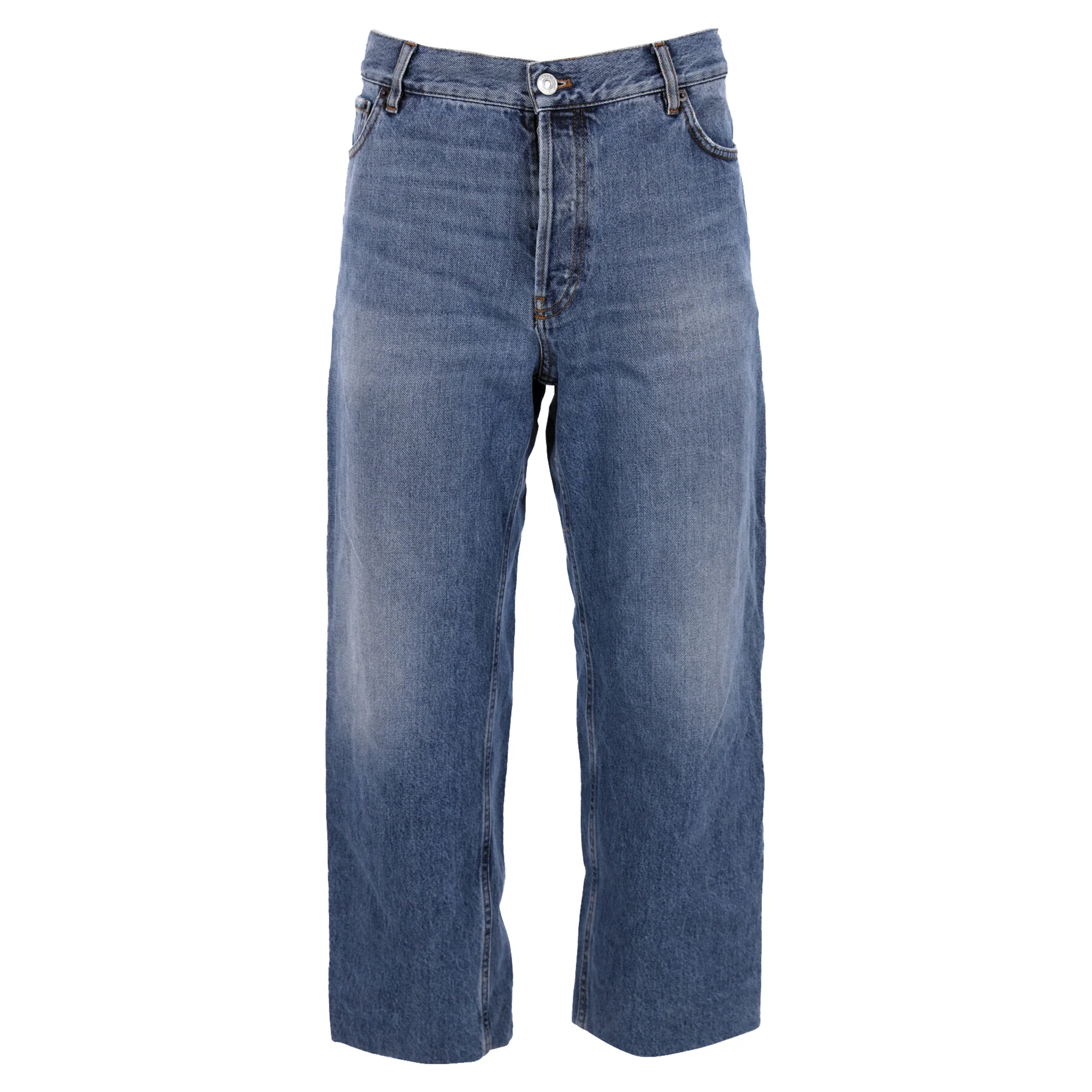 Women's Balenciaga 3/4 Regular Fit High-Rise Denim Pants in Blue Cotton
