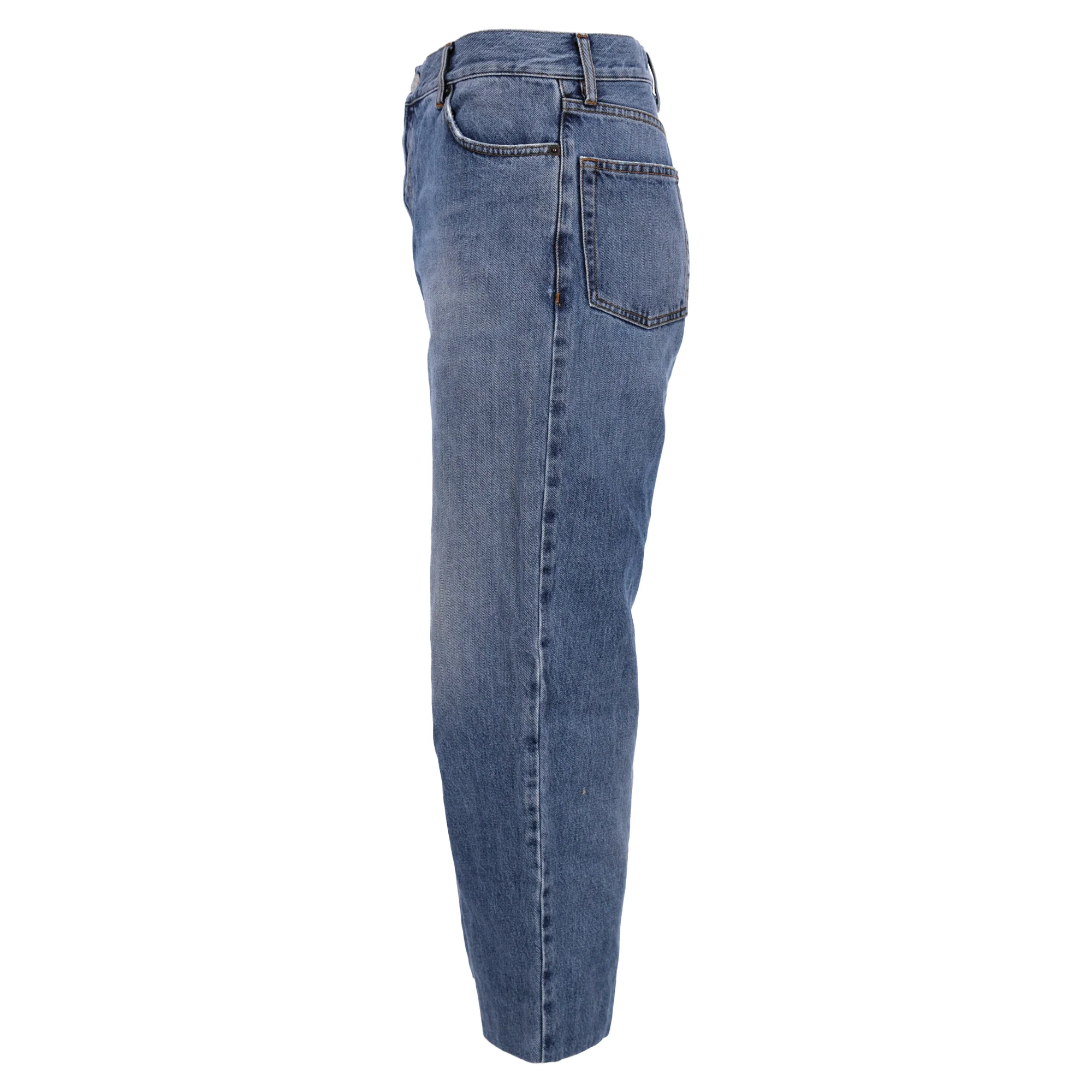 Women's Balenciaga 3/4 Regular Fit High-Rise Denim Pants in Blue Cotton - Image 2