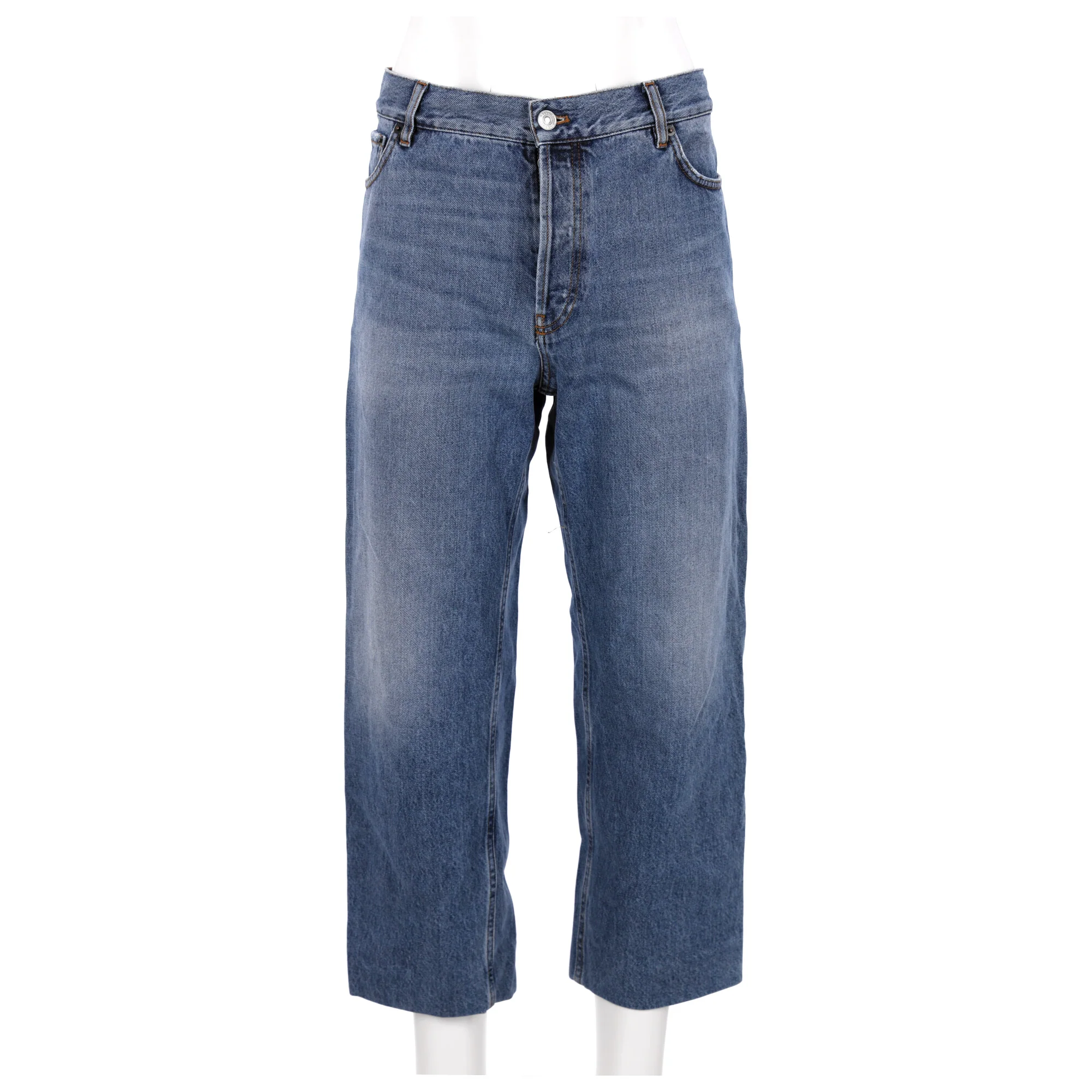 Women's Balenciaga 3/4 Regular Fit High-Rise Denim Pants in Blue Cotton - Image 6