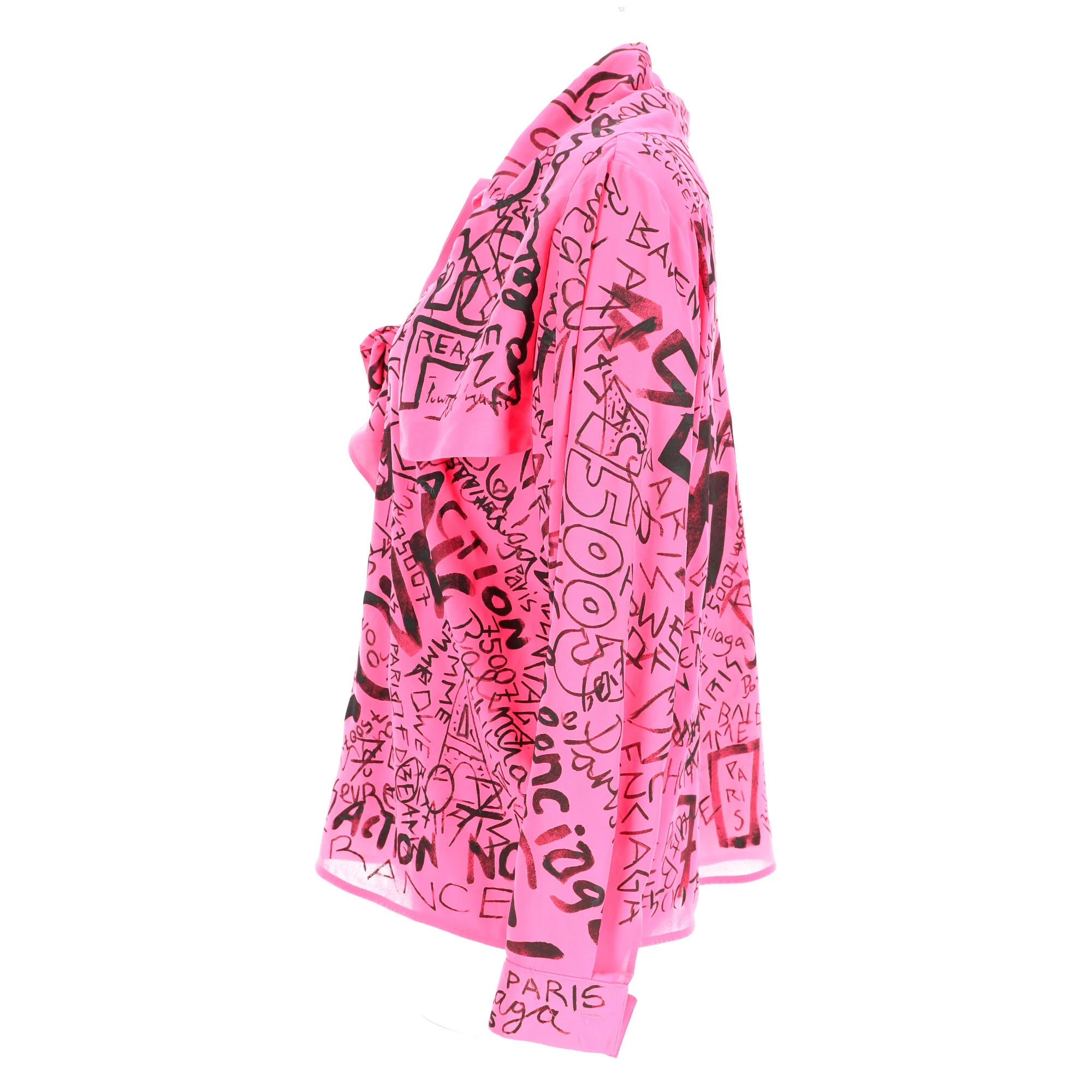 Women's Balenciaga Graffiti Scarf Blouse in Pink Polyester - Image 10