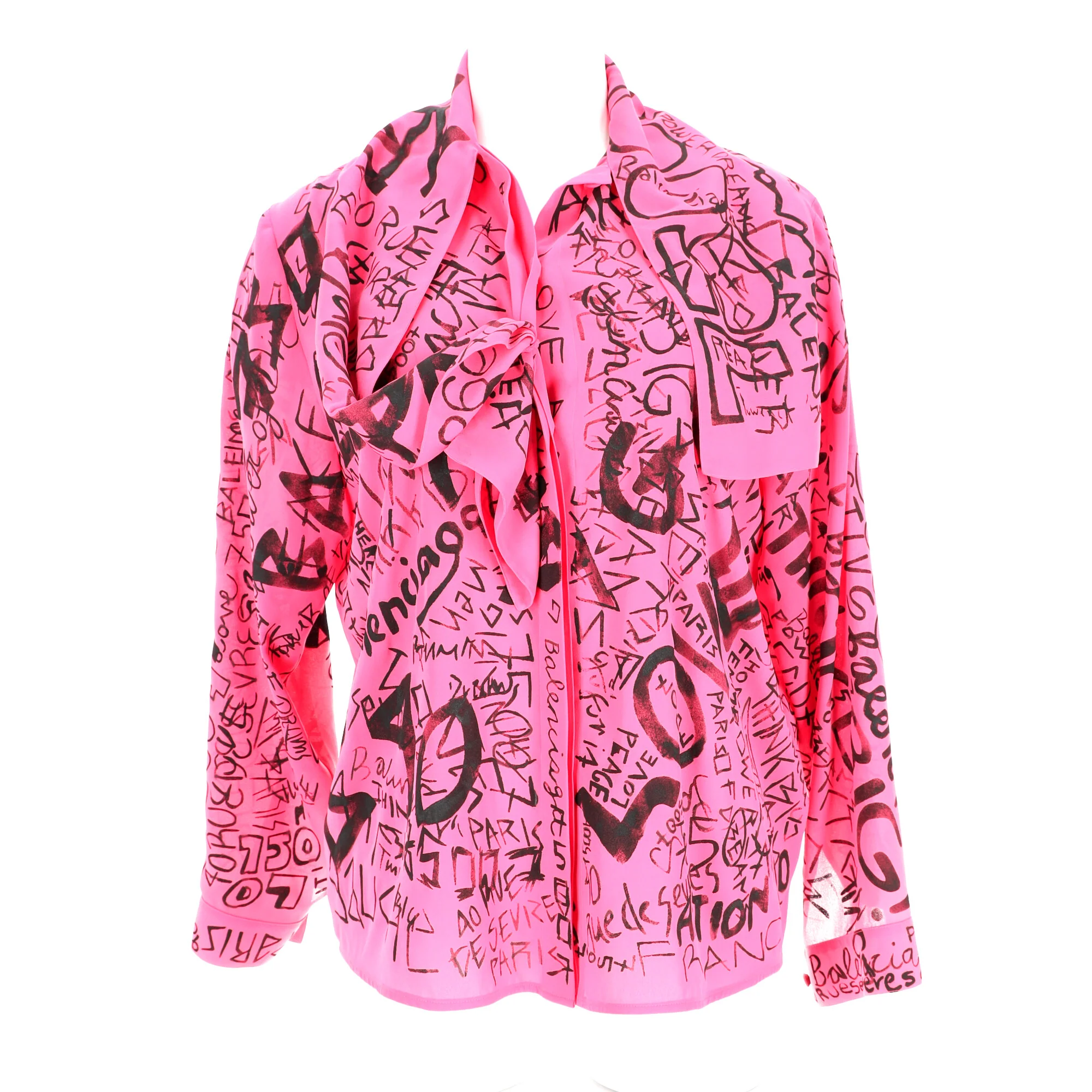 Women's Balenciaga Graffiti Scarf Blouse in Pink Polyester - Image 9