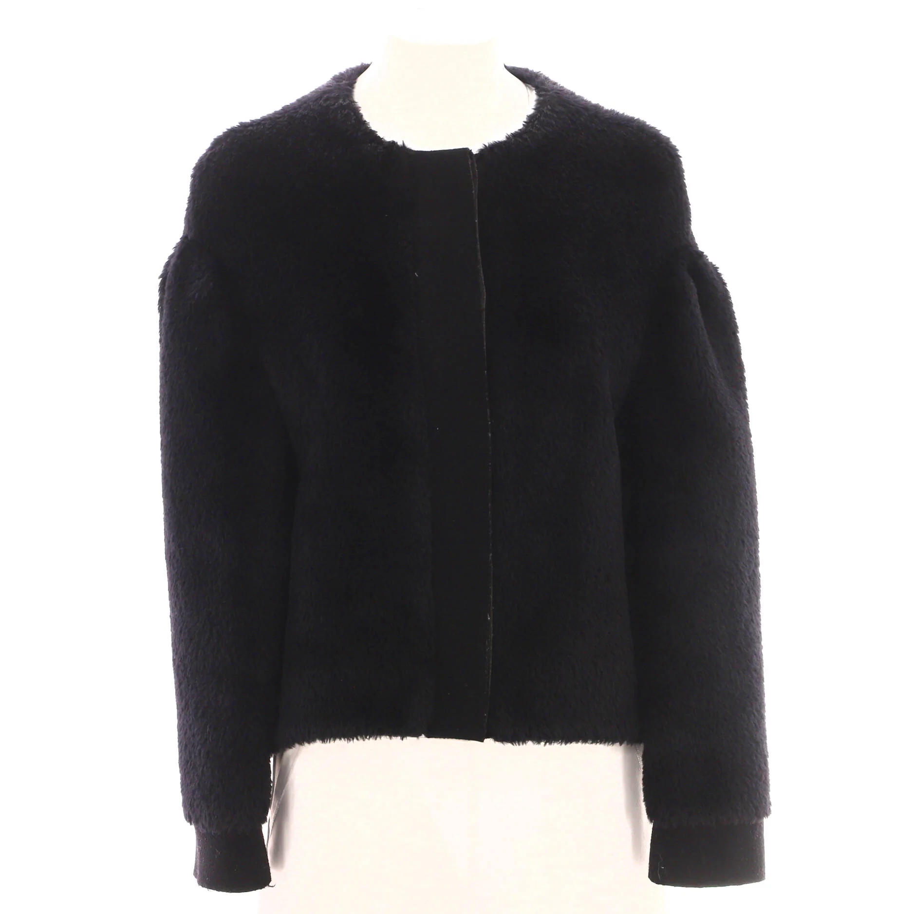 Women's Collarless Button Up Jacket Wool and Alpaca Blend
