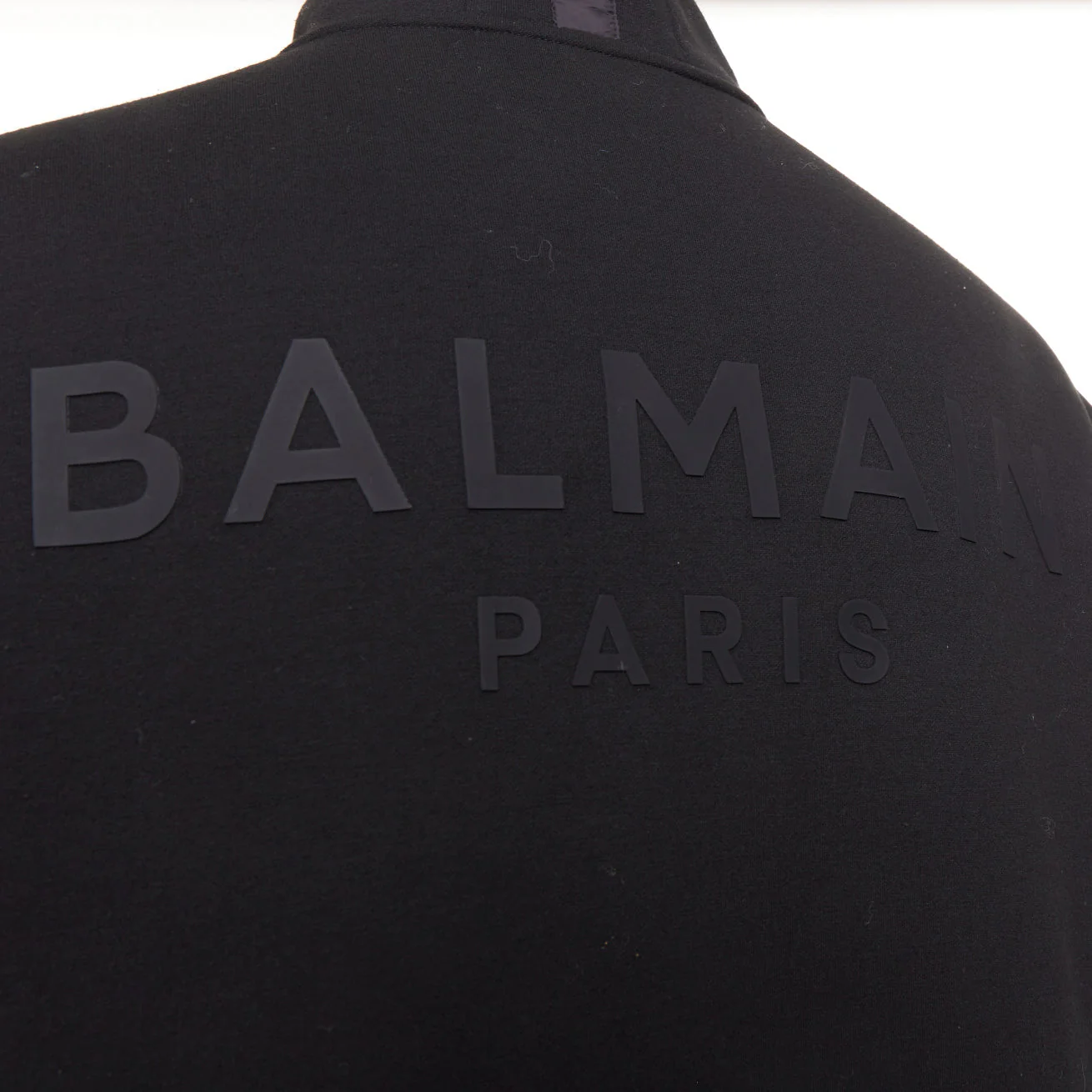 Men's BALMAIN black mixed quilted puffer logo neoprene sleeves zip up jacket EU50 L - Image 7