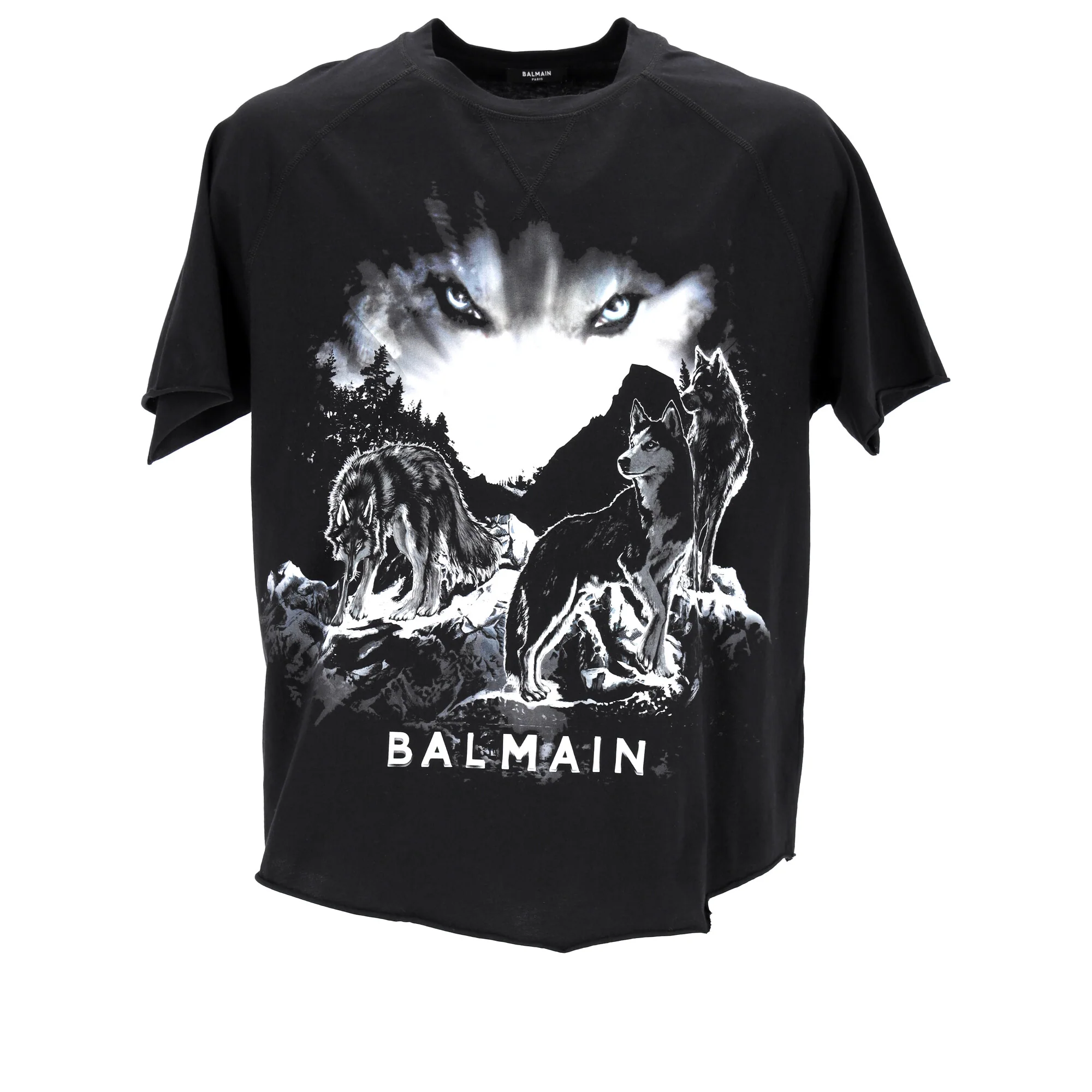 Men's Balmain Wolf Print Crewneck T-Shirt in Black Cotton - Image 7