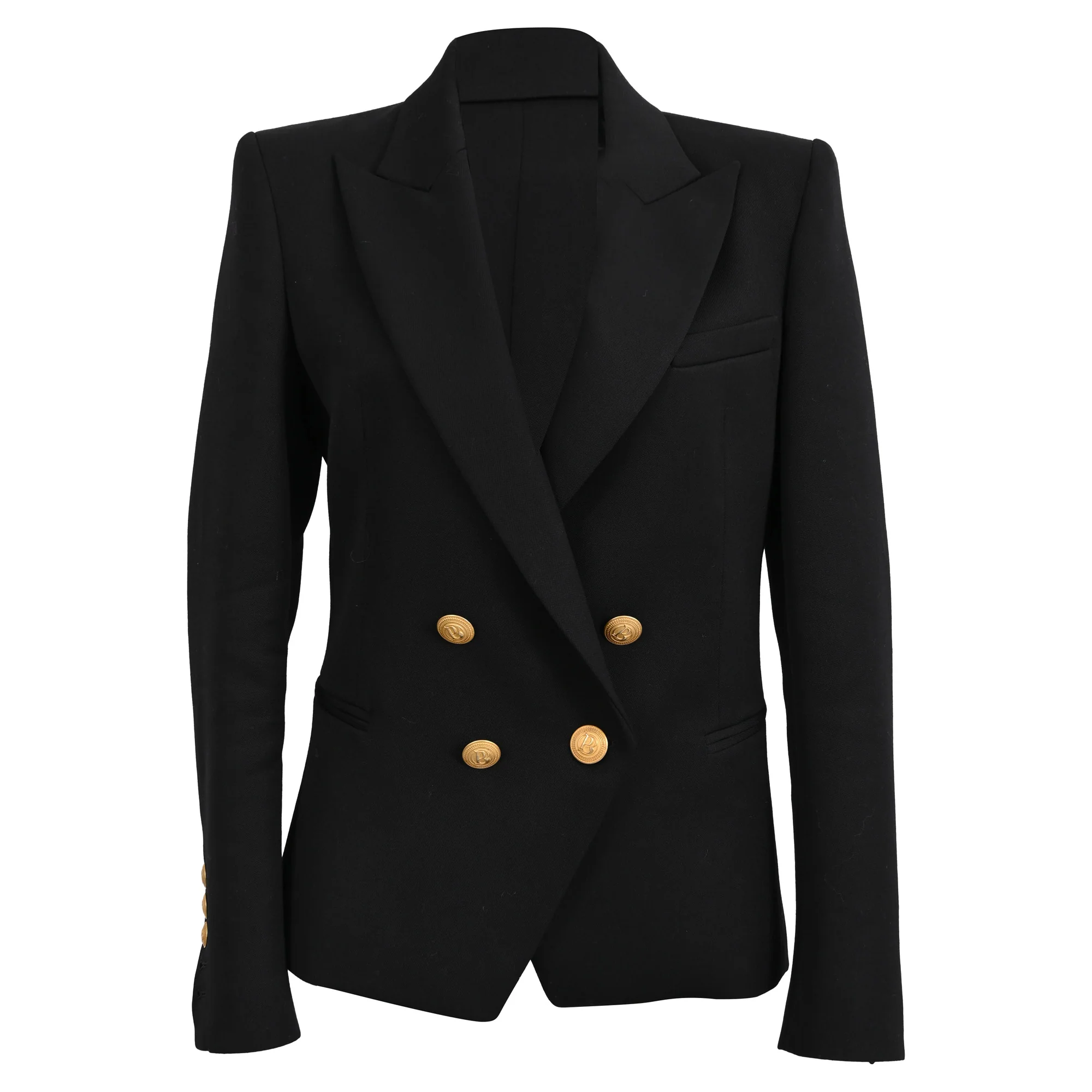 Women's Pierre Balmain Double-Breasted Blazer in Black Wool