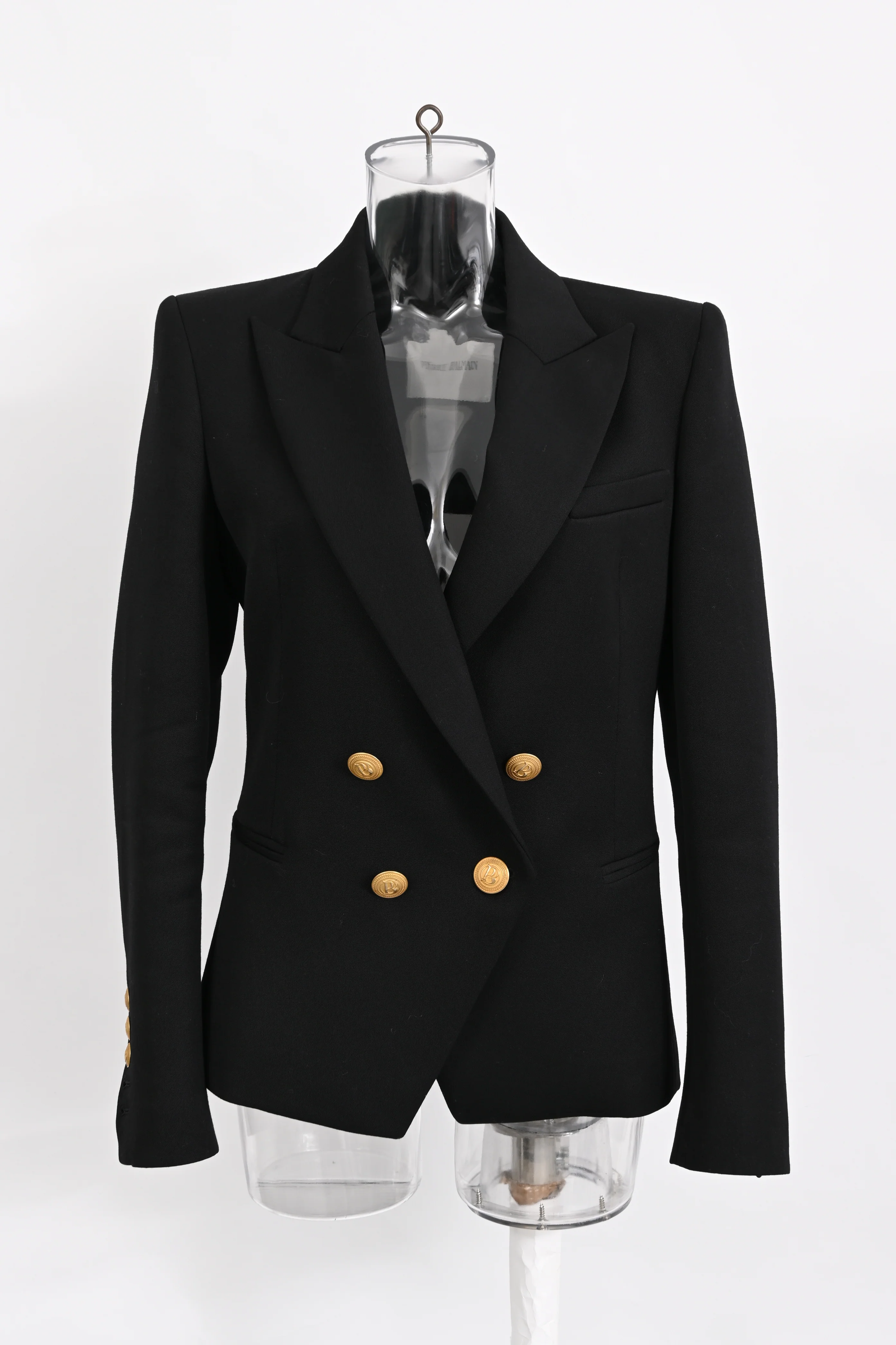 Women's Pierre Balmain Double-Breasted Blazer in Black Wool - Image 6