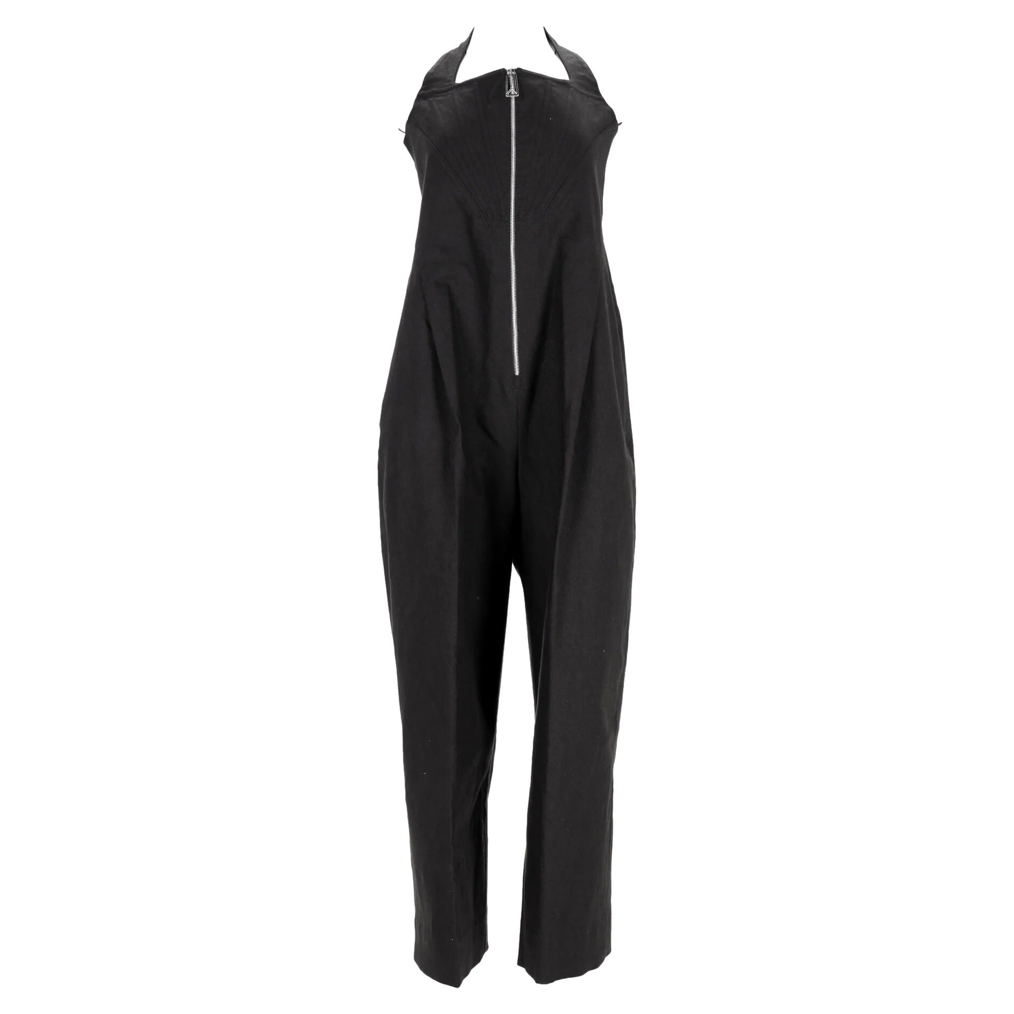 Women's Bottega Veneta Corset Top Zipped Jumpsuit in Black Linen