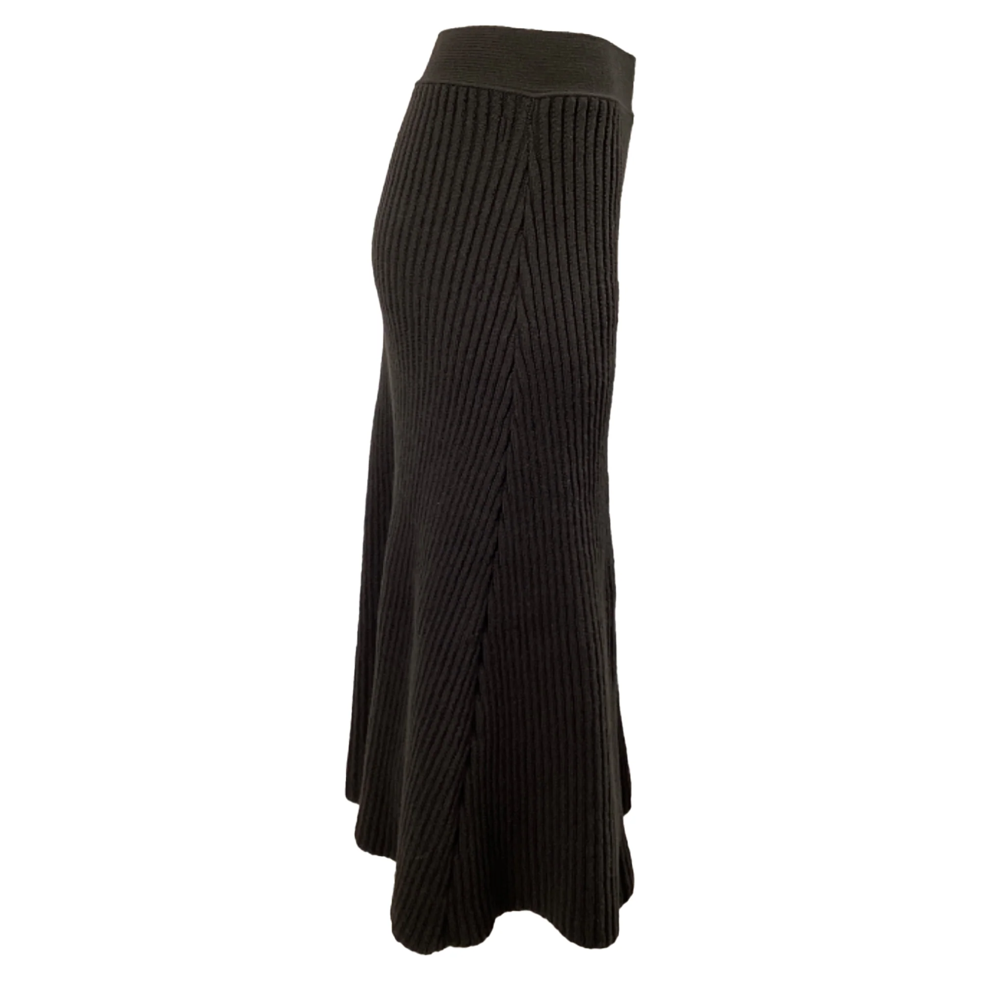 Women's Bottega Veneta Rib Distorted Mid-Length Skirt in Brown Wool - Image 3