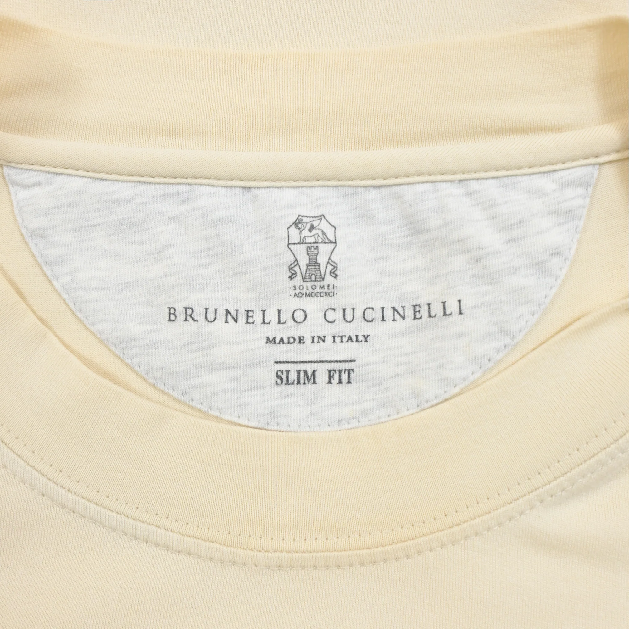 Men's Brunello Cucinelli 'Harmony, Grace, Rhythm' T-Shirt in Light Yellow Cotton - Image 3