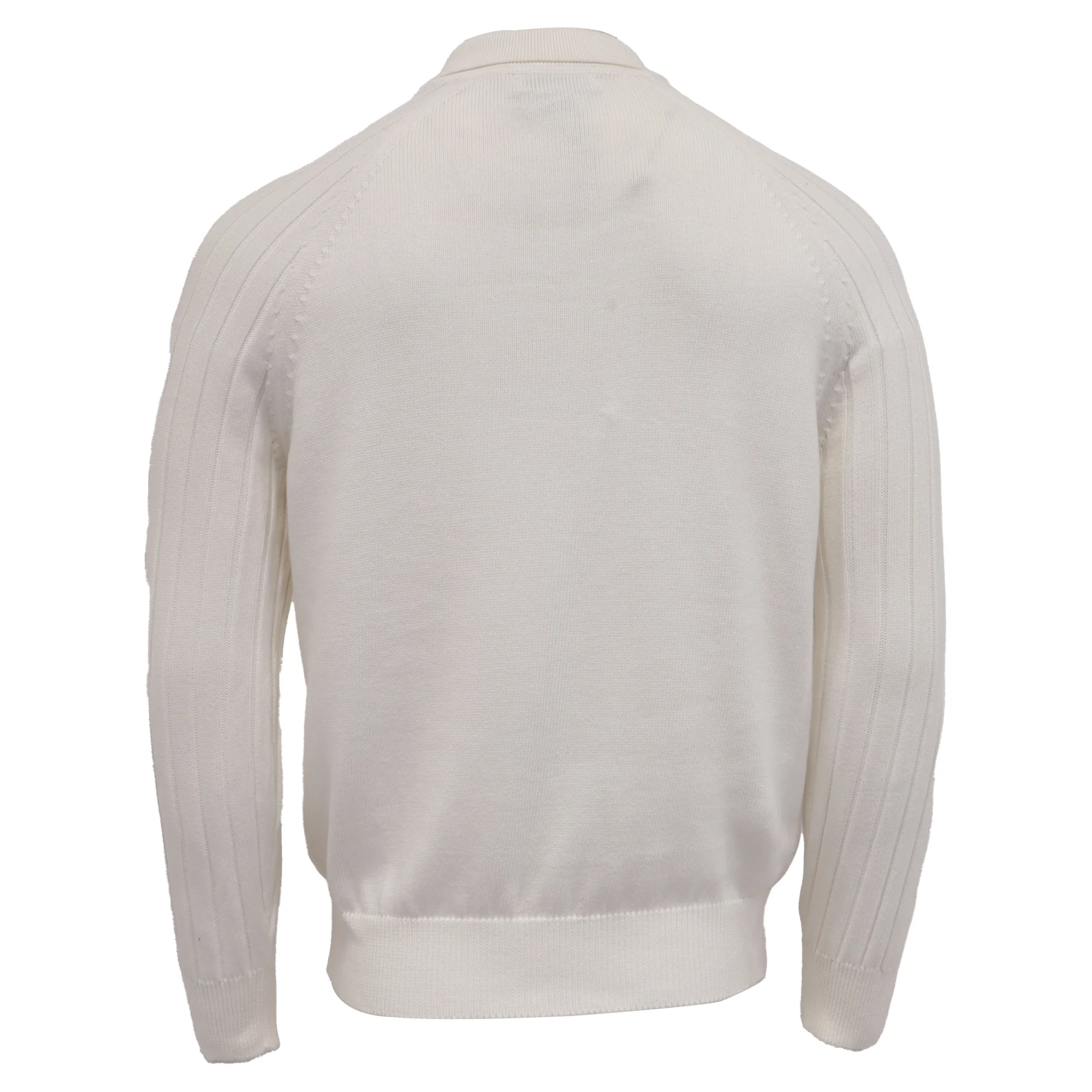 Men's Brunello Cucinelli Knitted Long Sleeve Polo Sweater in White Cotton - Image 4