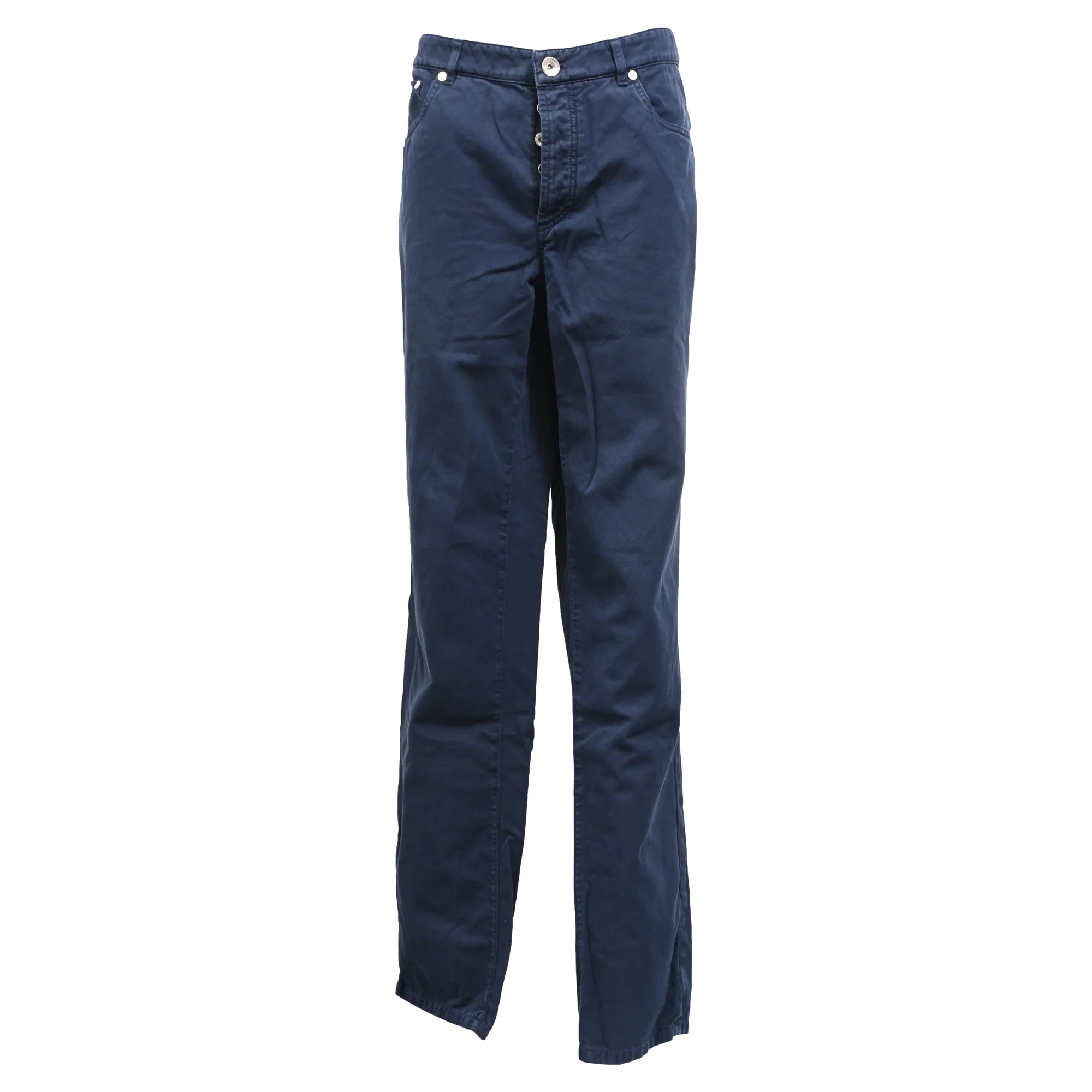 Men's Brunello Cucinelli Straight-Leg Trousers in Navy Blue Cotton