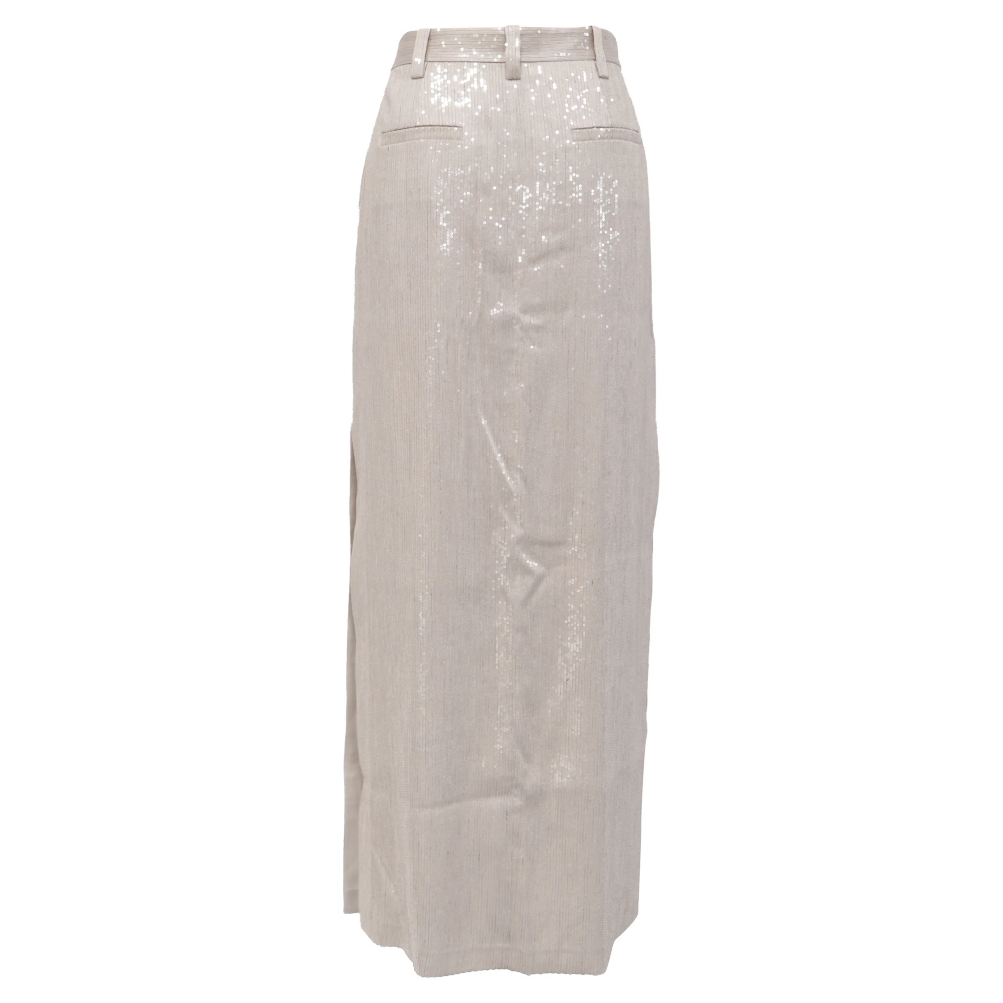 Women's Brunello Cucinelli Sequin-Embellished Maxi Skirt in Beige Acetate - Image 3