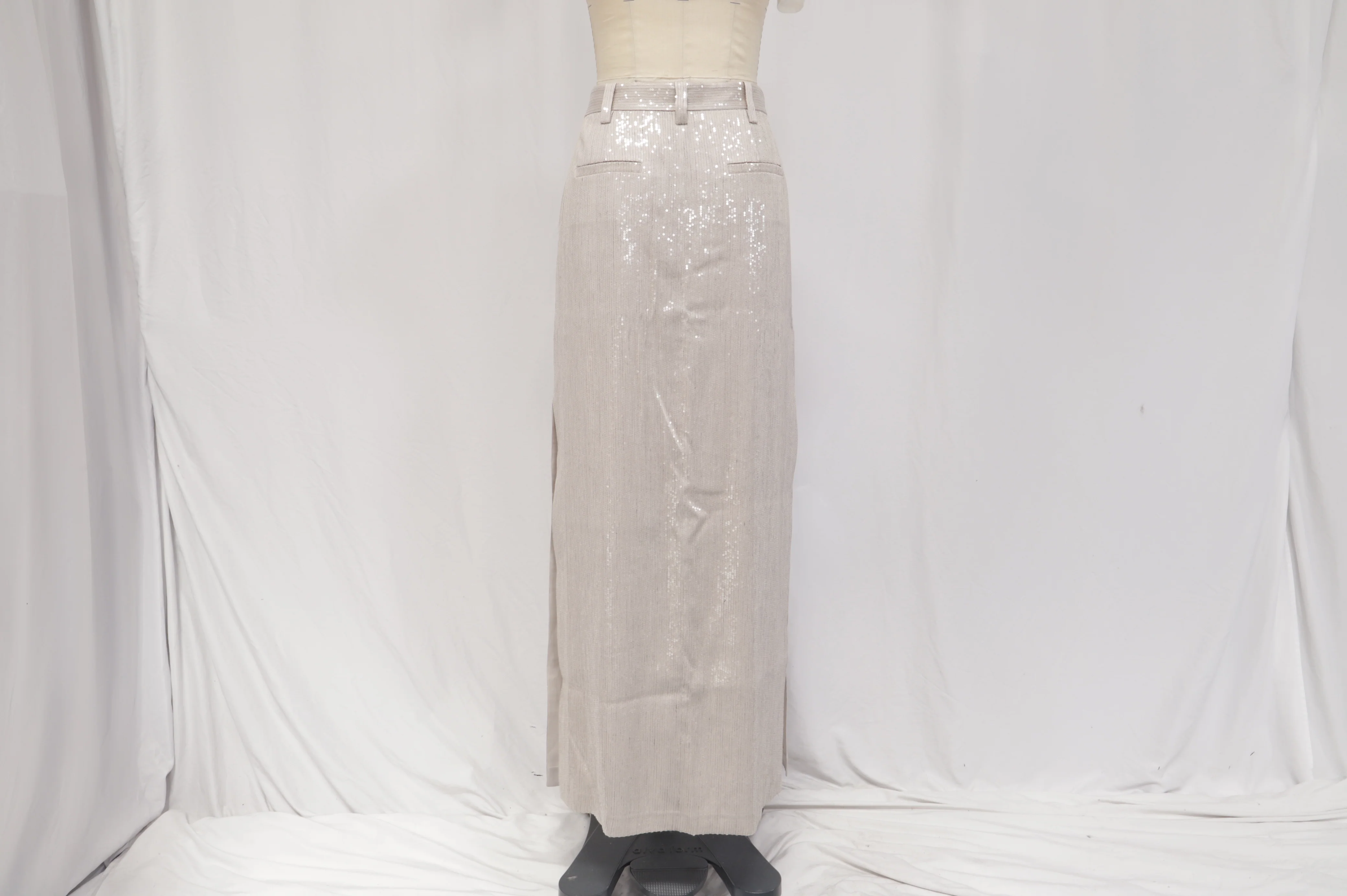Women's Brunello Cucinelli Sequin-Embellished Maxi Skirt in Beige Acetate - Image 9