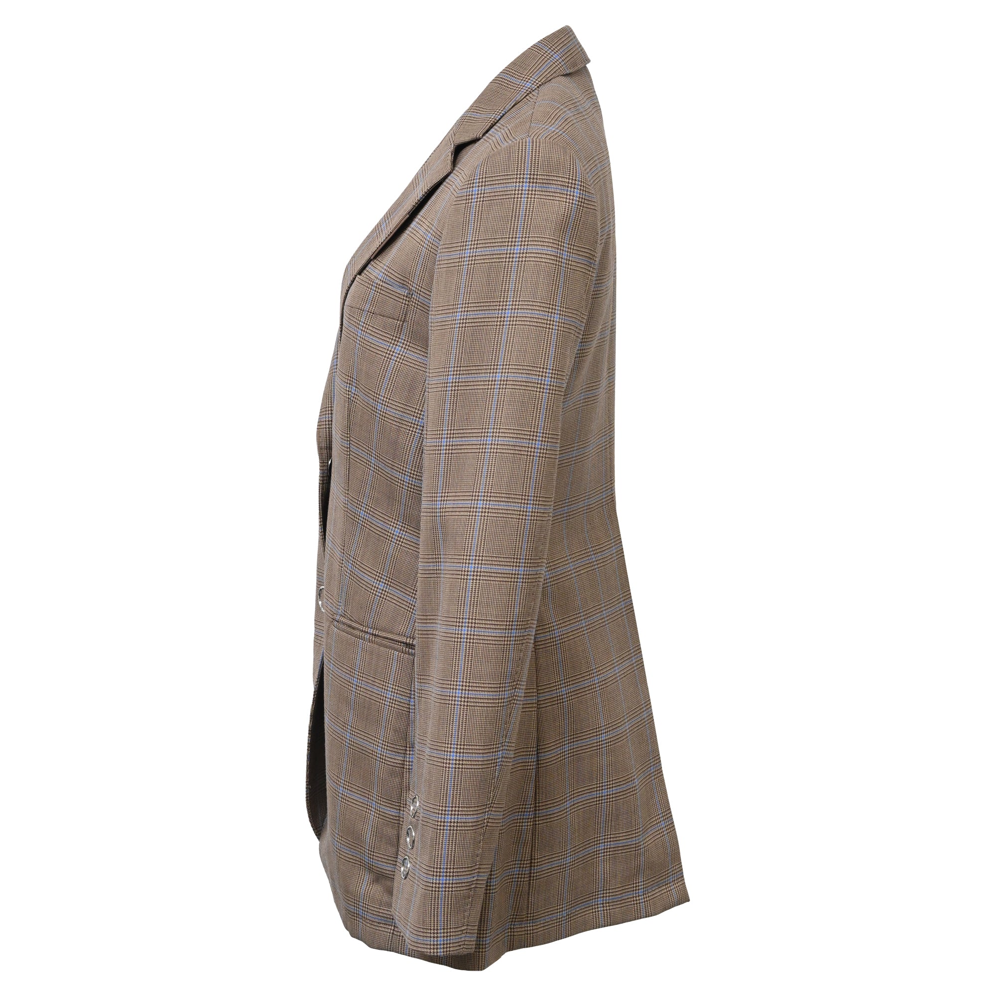 Women's Burberry Single-Breasted Checkered Print Blazer in Brown Wool - Image 2