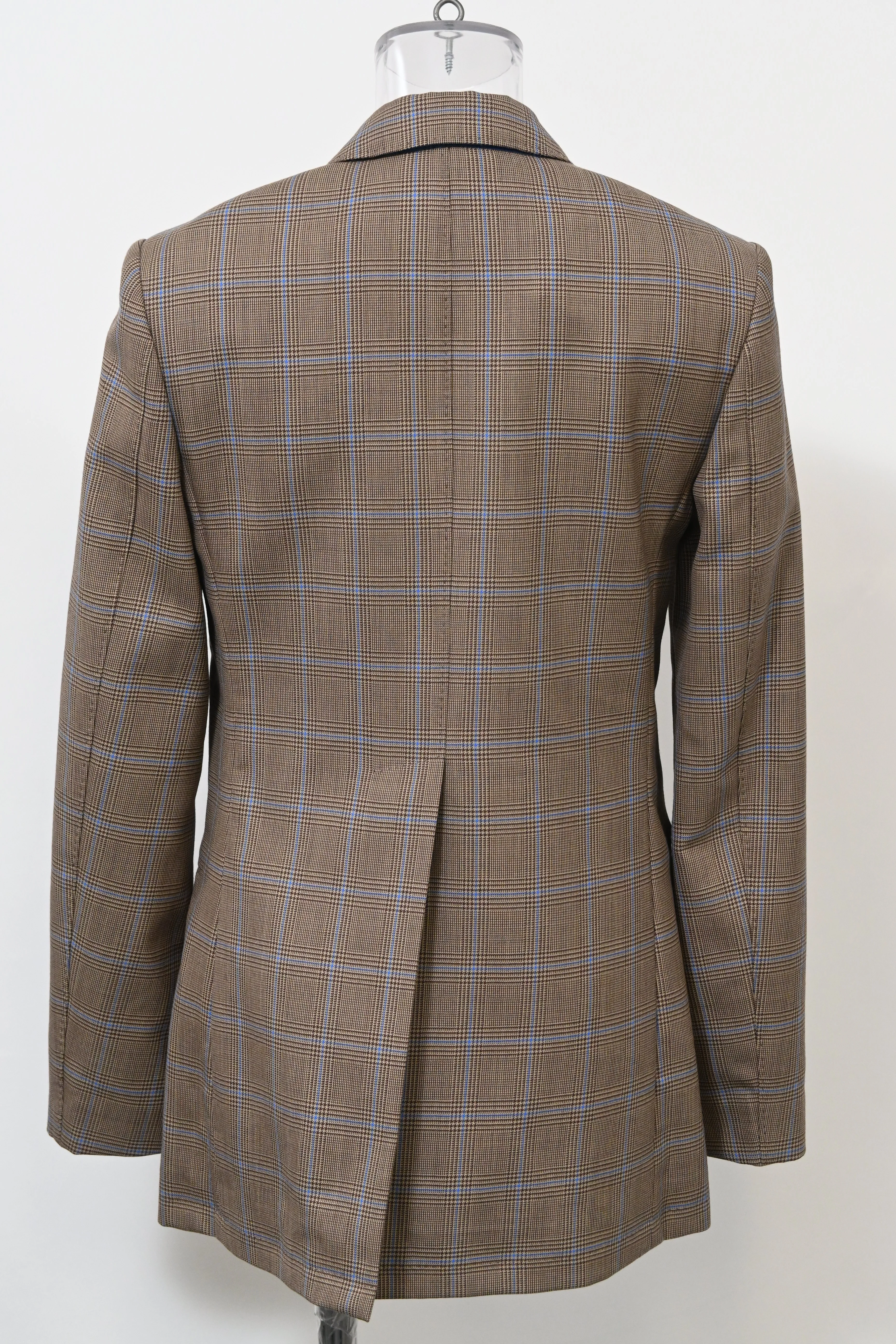Women's Burberry Single-Breasted Checkered Print Blazer in Brown Wool - Image 3