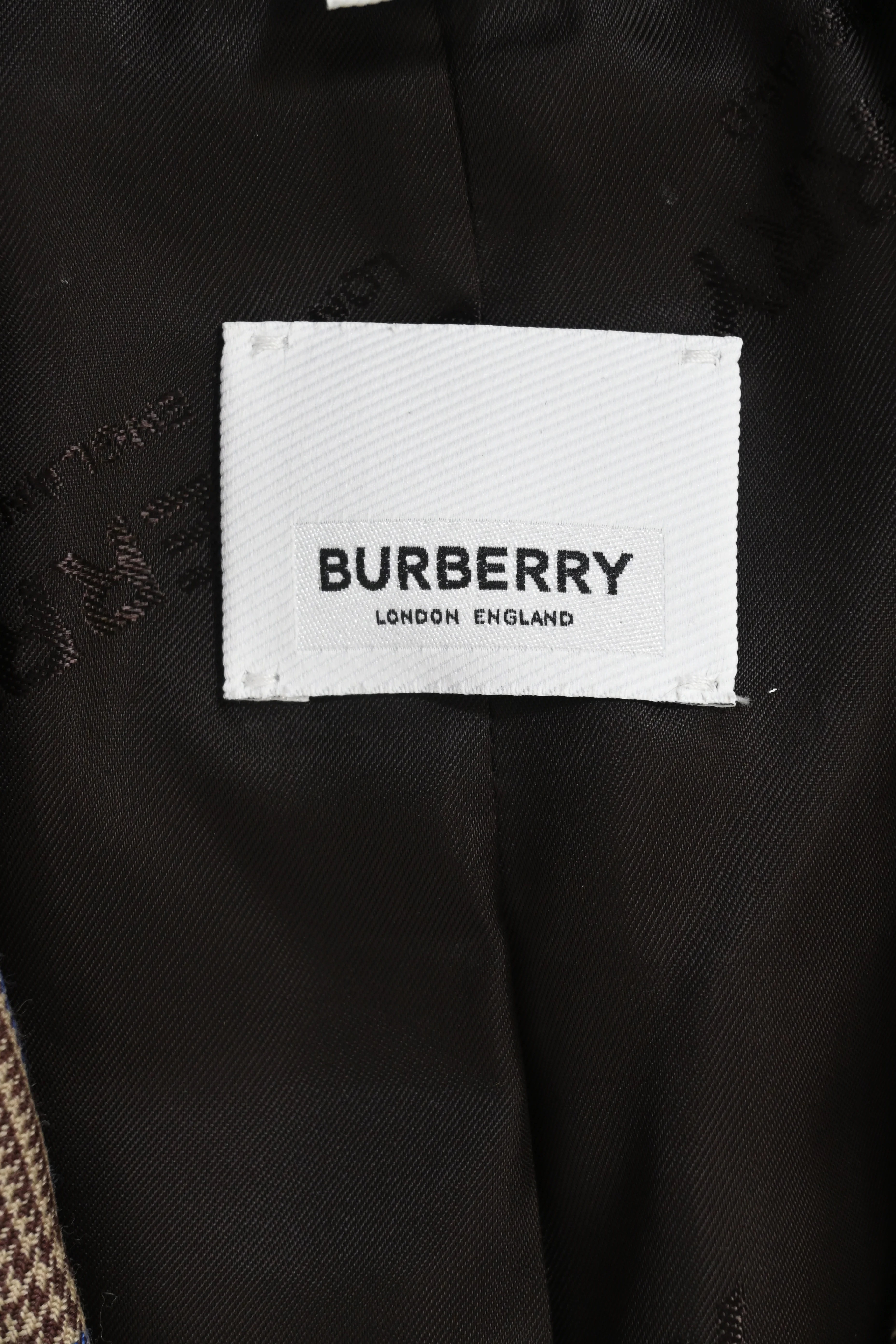 Women's Burberry Single-Breasted Checkered Print Blazer in Brown Wool - Image 4