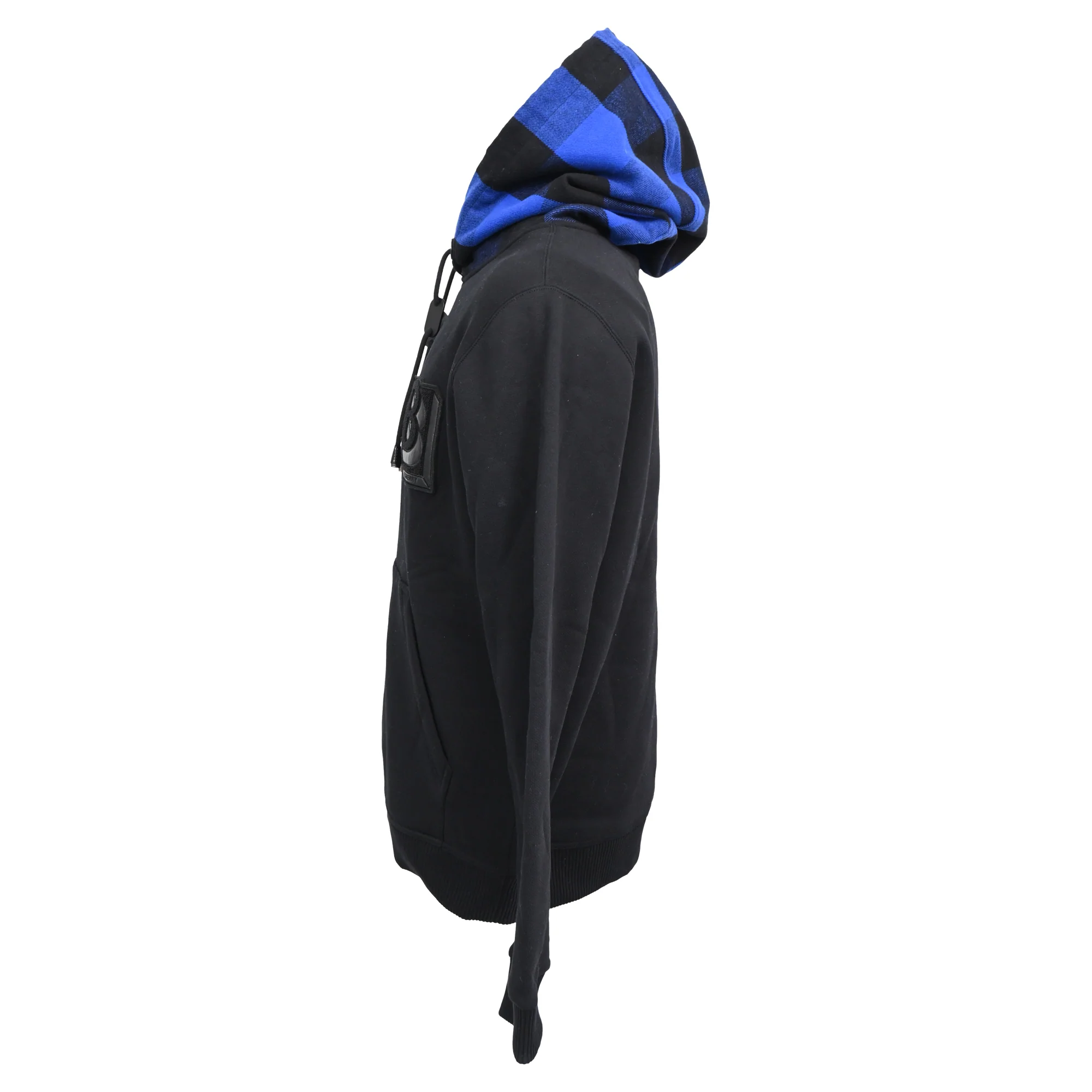 Men's Burberry Samuel Checked Hood Logo-Patch Hoodie in Black Cotton - Image 2