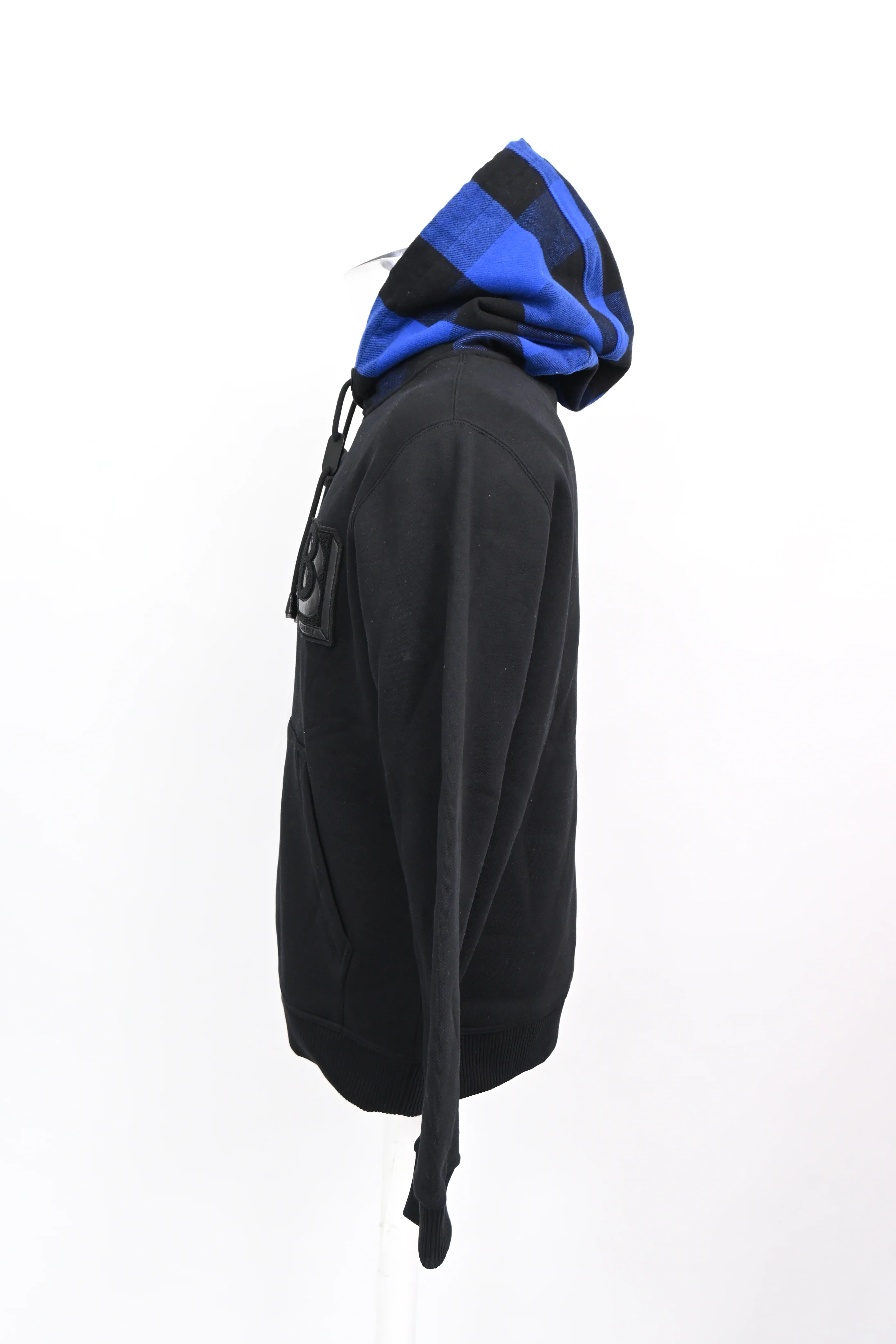 Men's Burberry Samuel Checked Hood Logo-Patch Hoodie in Black Cotton - Image 7