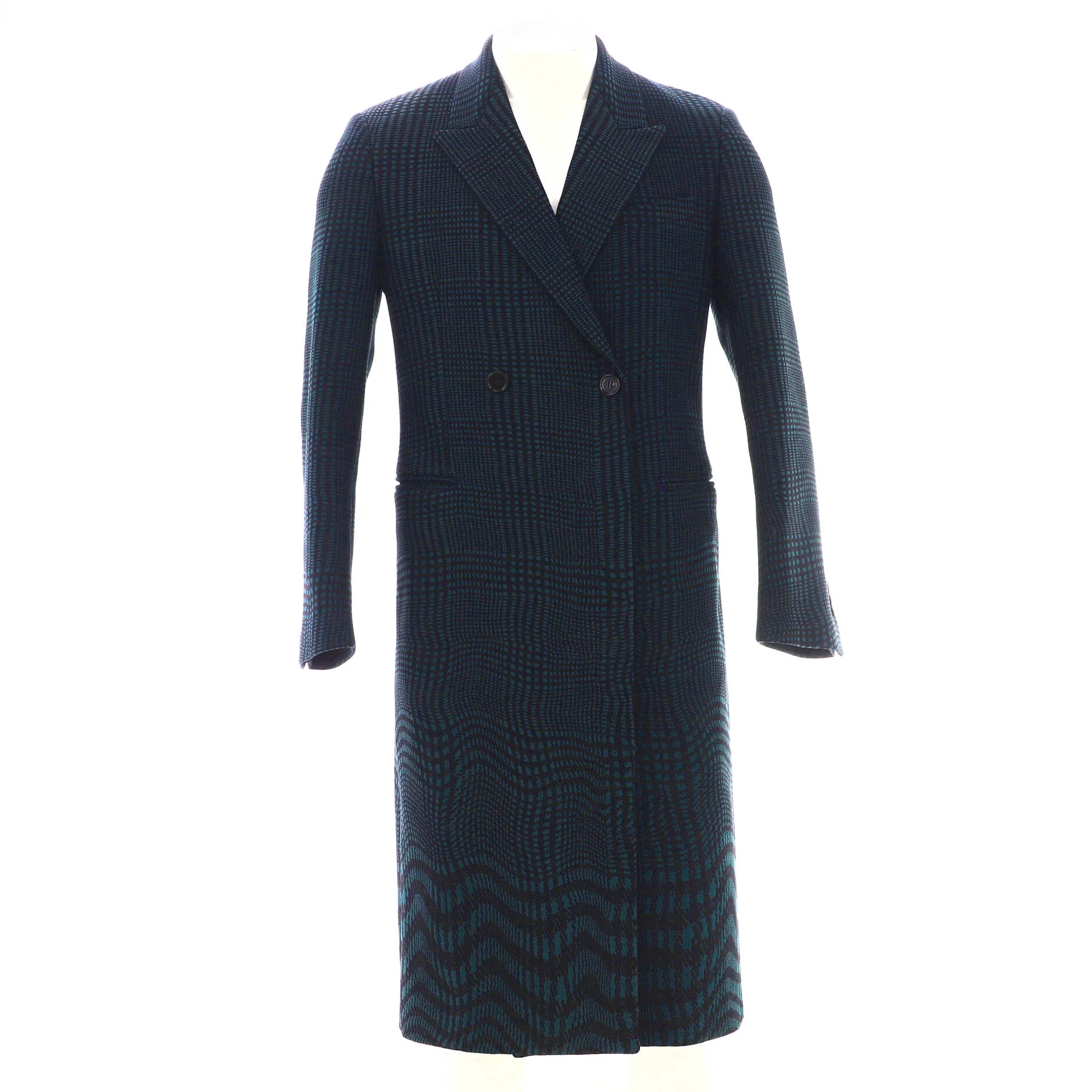 Men's Double Breasted Long Coat Printed Cotton Blend