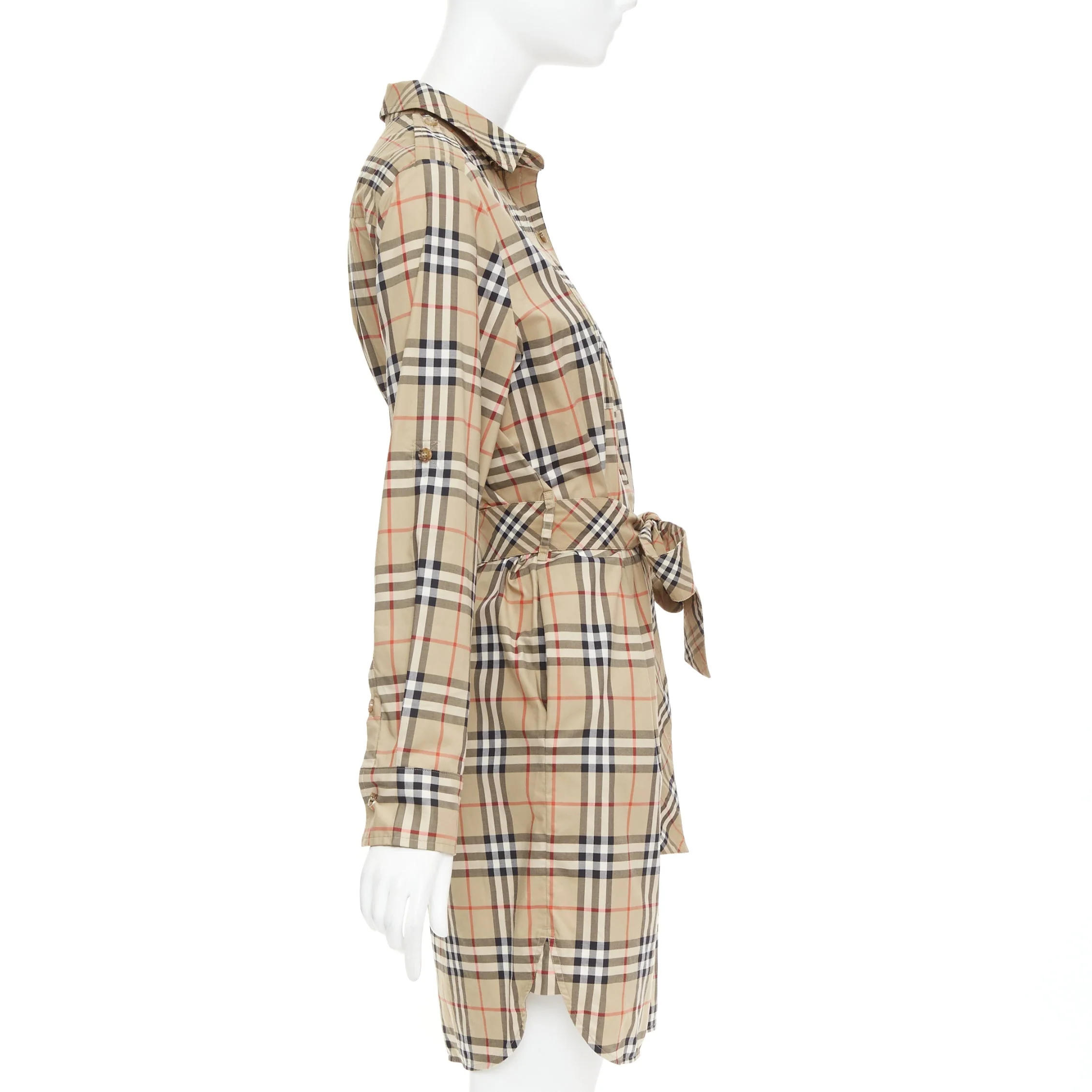 Women's BURBERRY Archive Beige Vintage Check cotton button down belt shirt dress UK10 S - Image 4