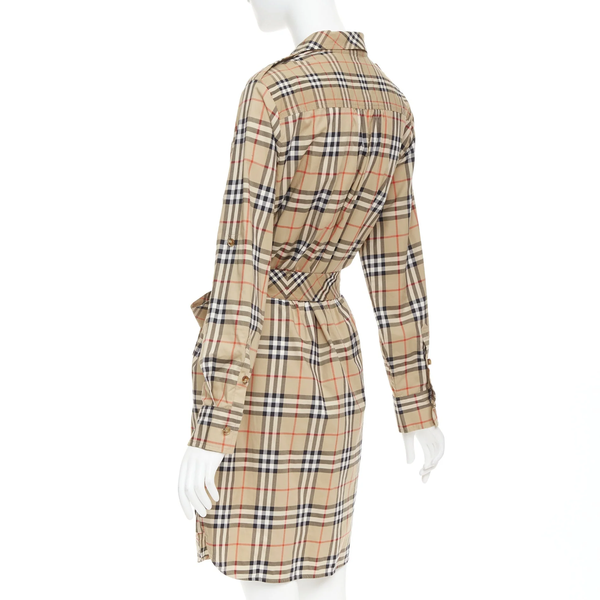 Women's BURBERRY Archive Beige Vintage Check cotton button down belt shirt dress UK10 S - Image 6